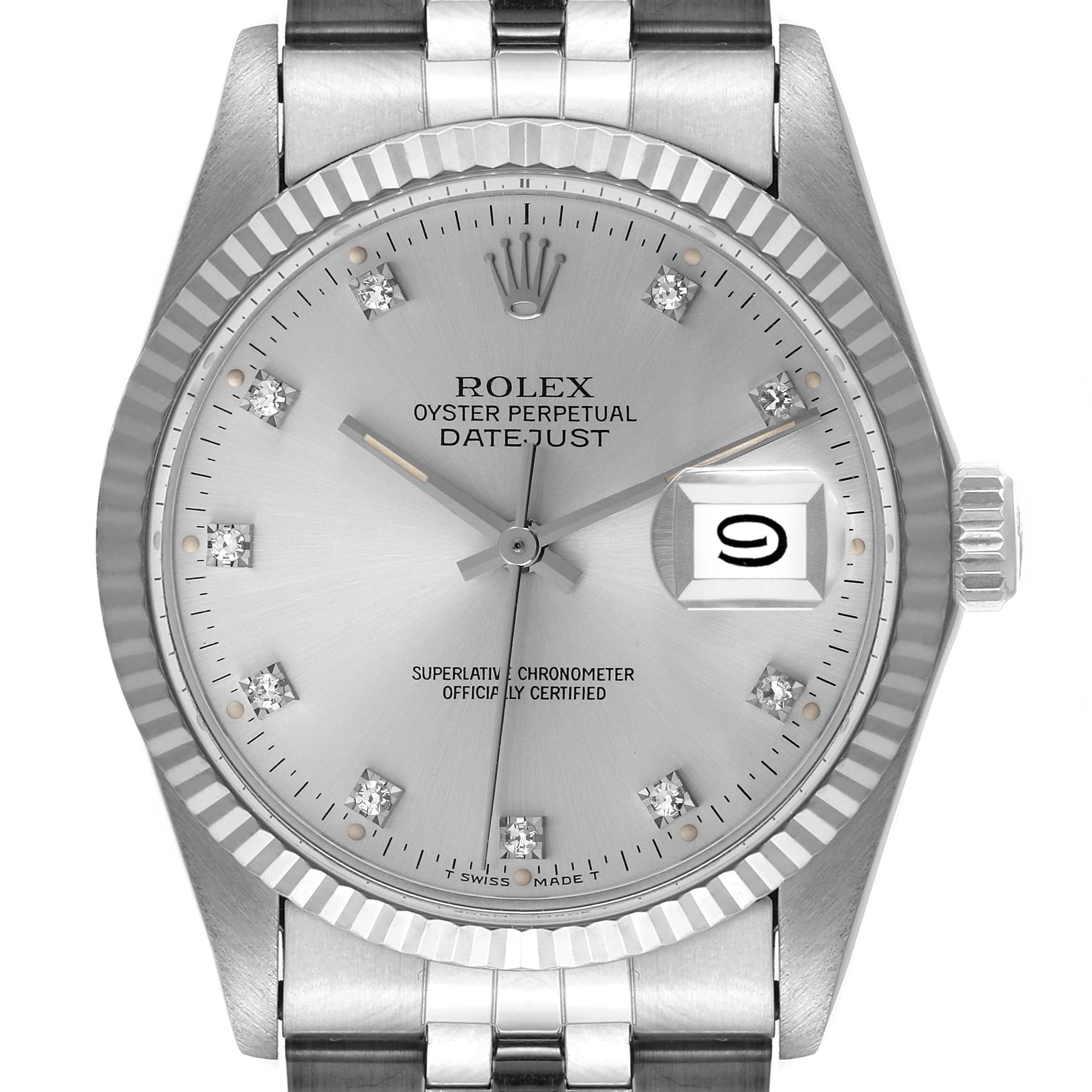 Rolex Datejust Vintage Steel White Gold Diamond Mens Watch 16014