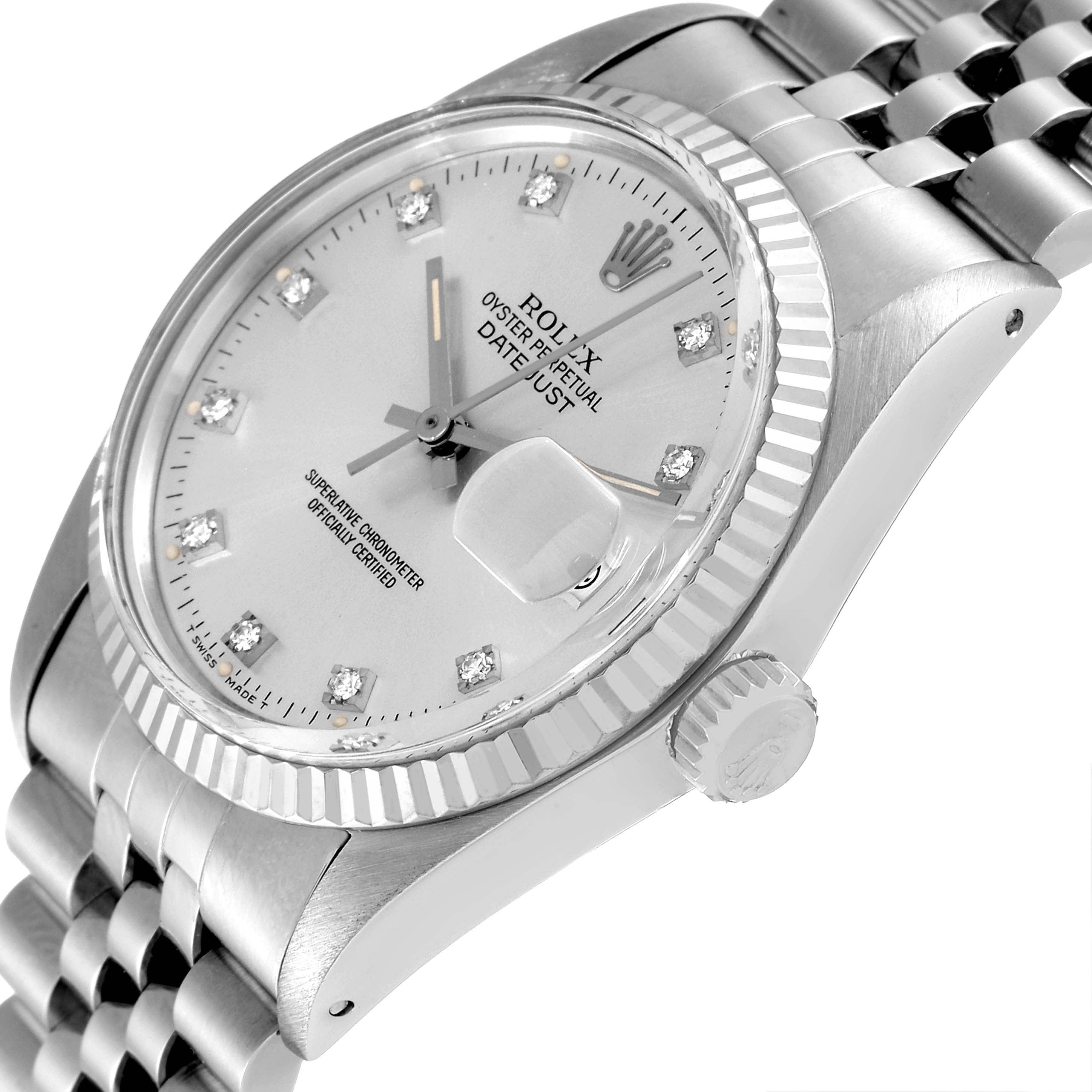 Rolex Datejust Vintage Steel White Gold Diamond Mens Watch 16014