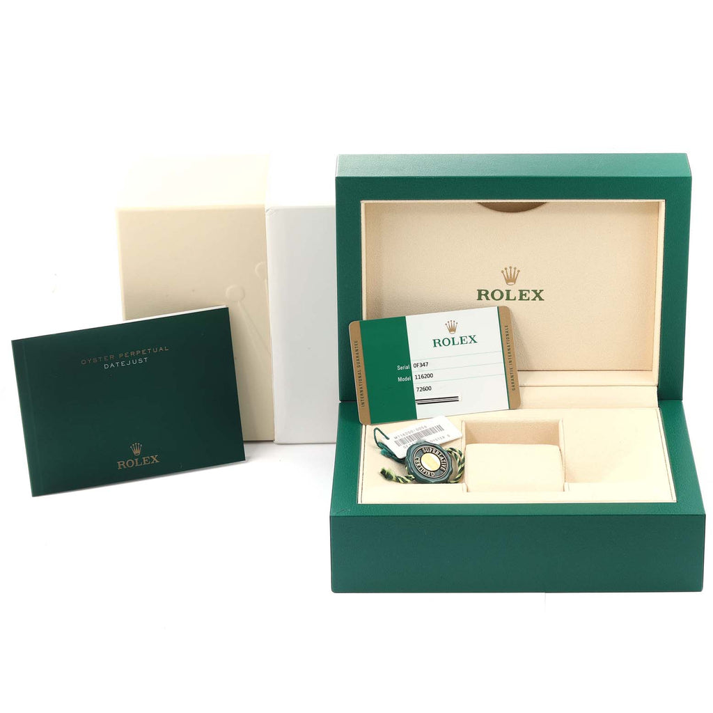 Rolex Datejust White Baton Dial Steel Mens Watch 116200 Box Card