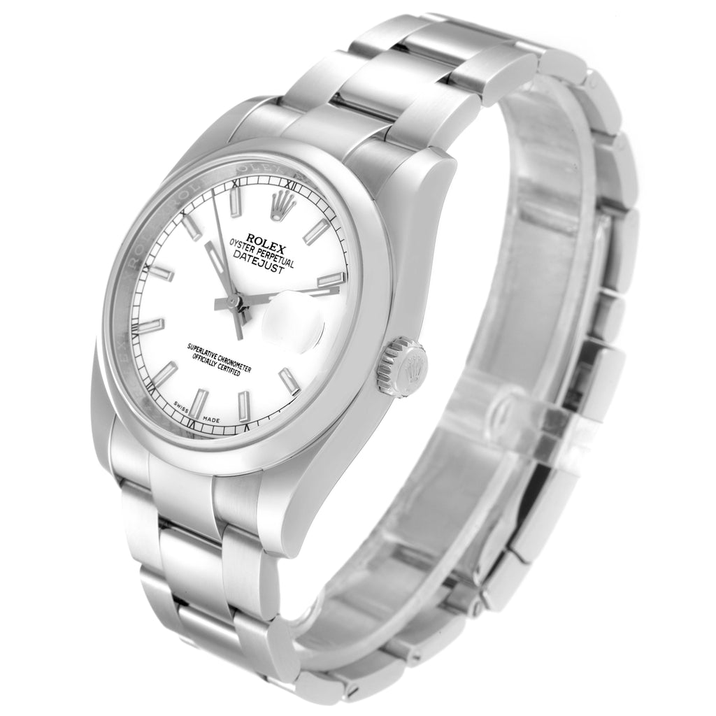 Rolex Datejust White Baton Dial Steel Mens Watch 116200 Box Card