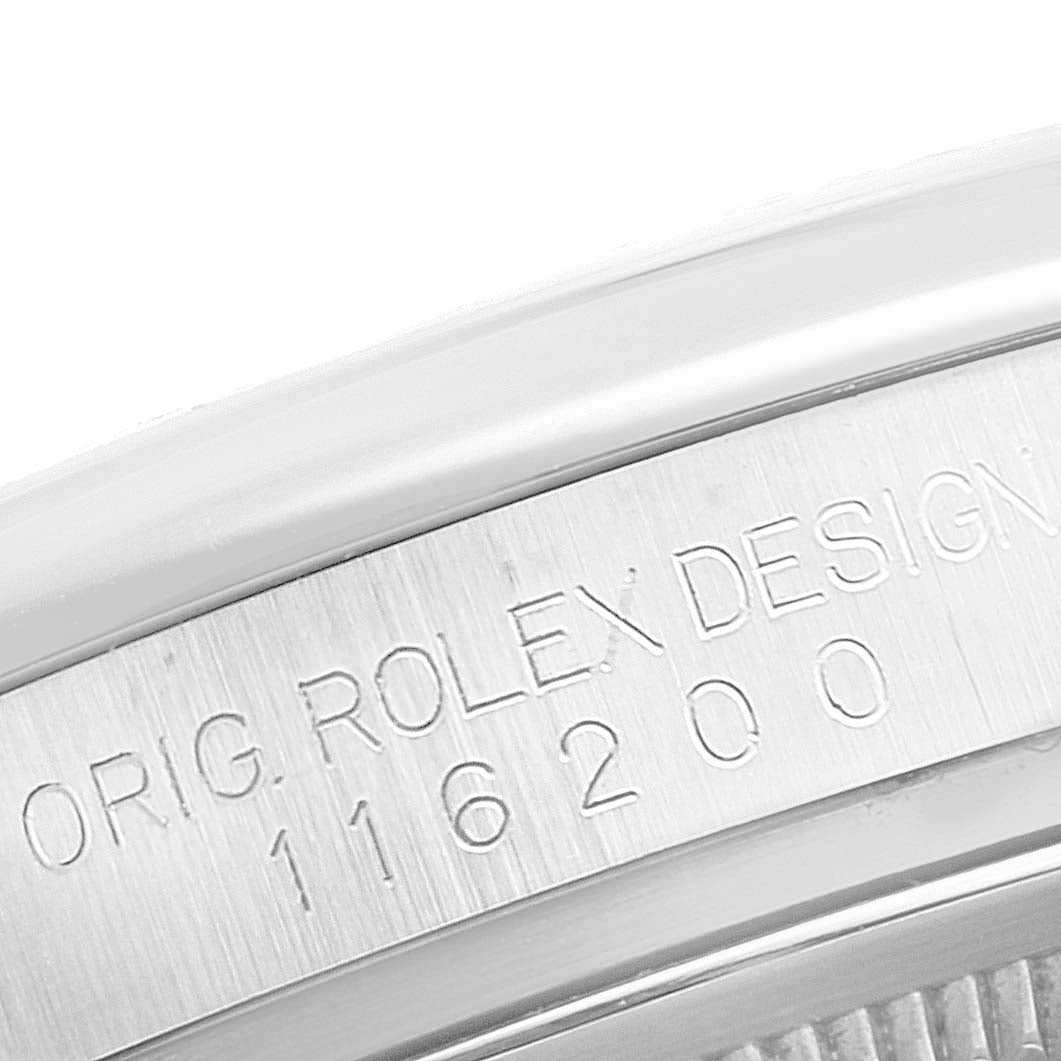 Rolex Datejust White Baton Dial Steel Mens Watch 116200 Box Card