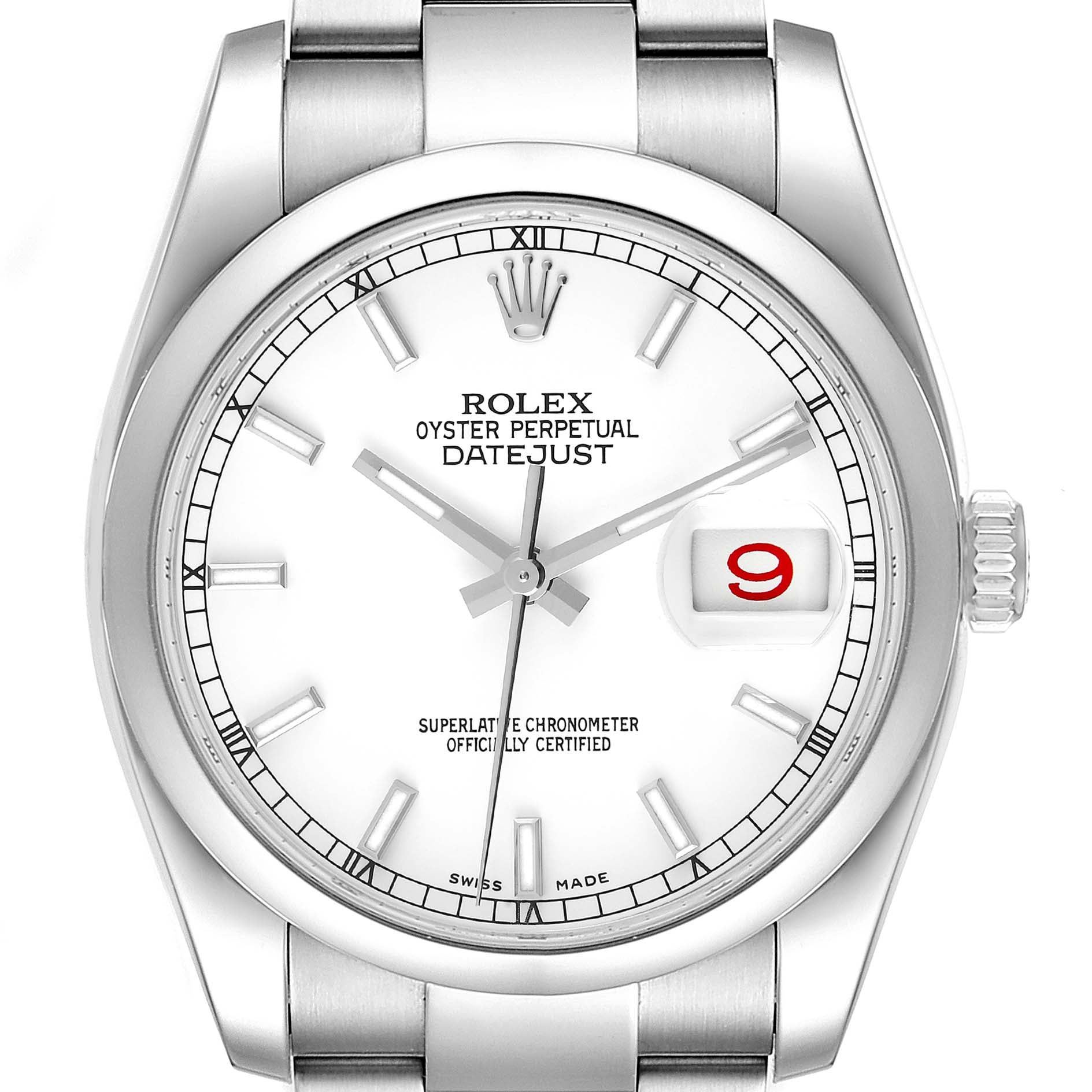 Rolex Datejust White Baton Dial Steel Mens Watch 116200 Box Card