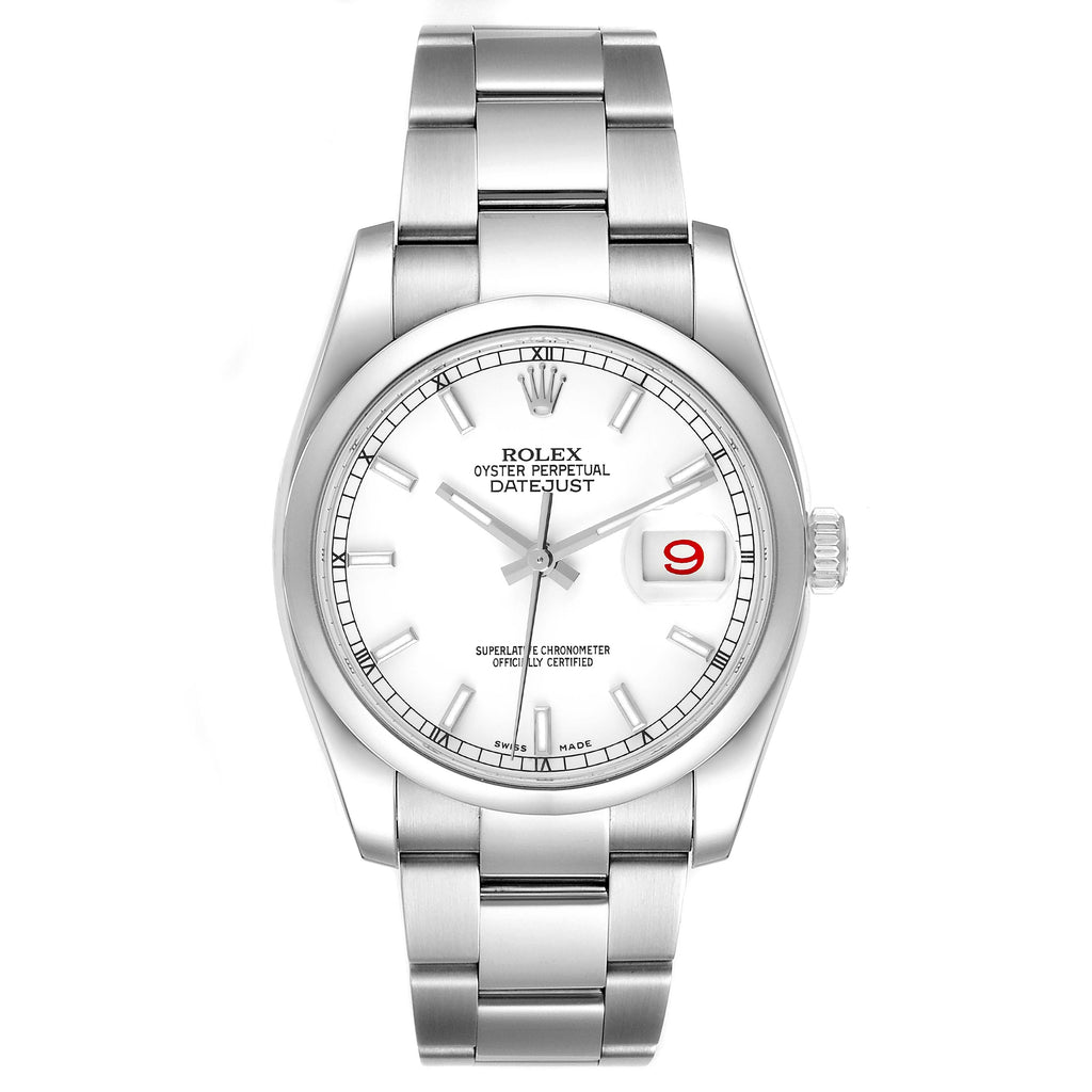 Rolex Datejust White Baton Dial Steel Mens Watch 116200 Box Card