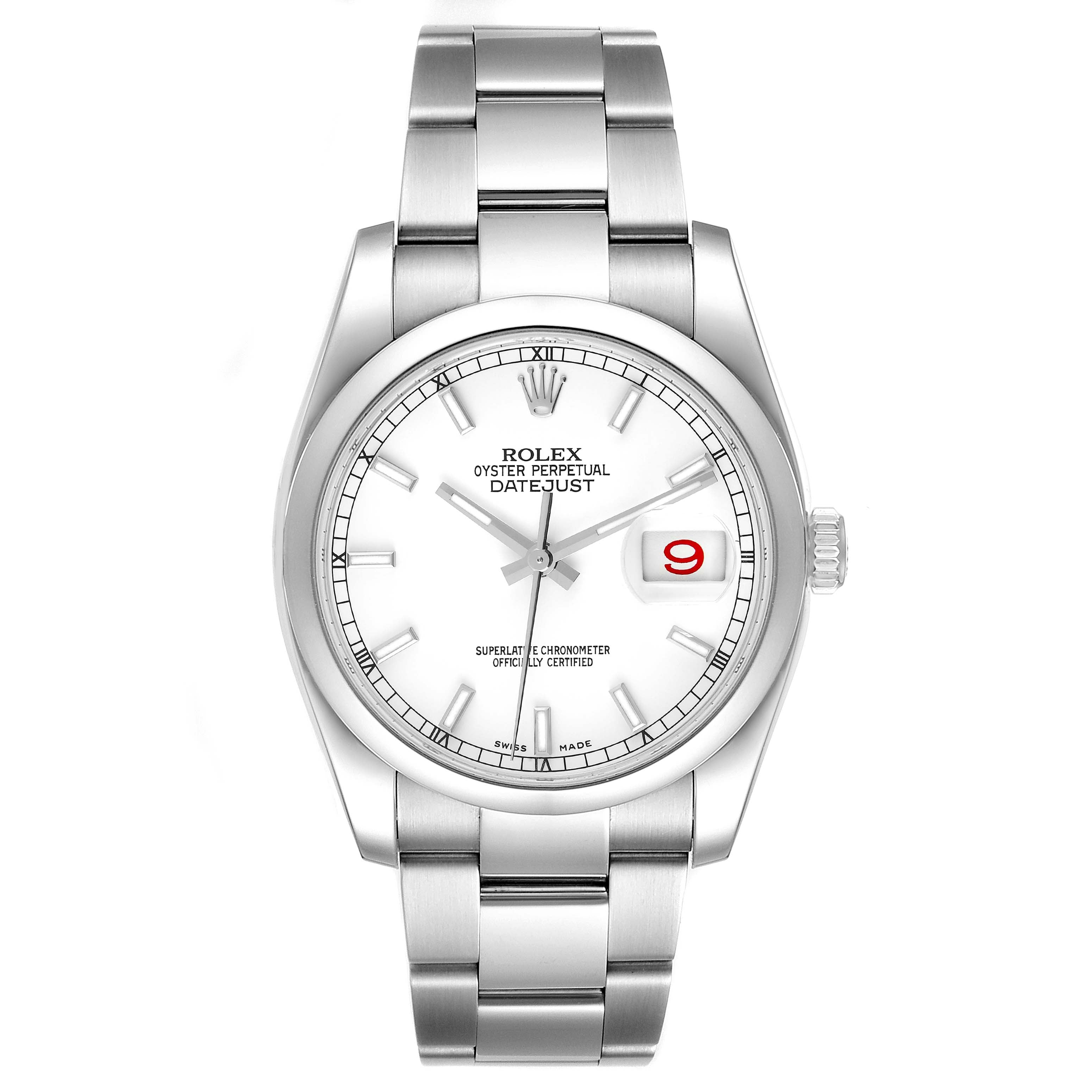 Rolex Datejust White Baton Dial Steel Mens Watch 116200 Box Card