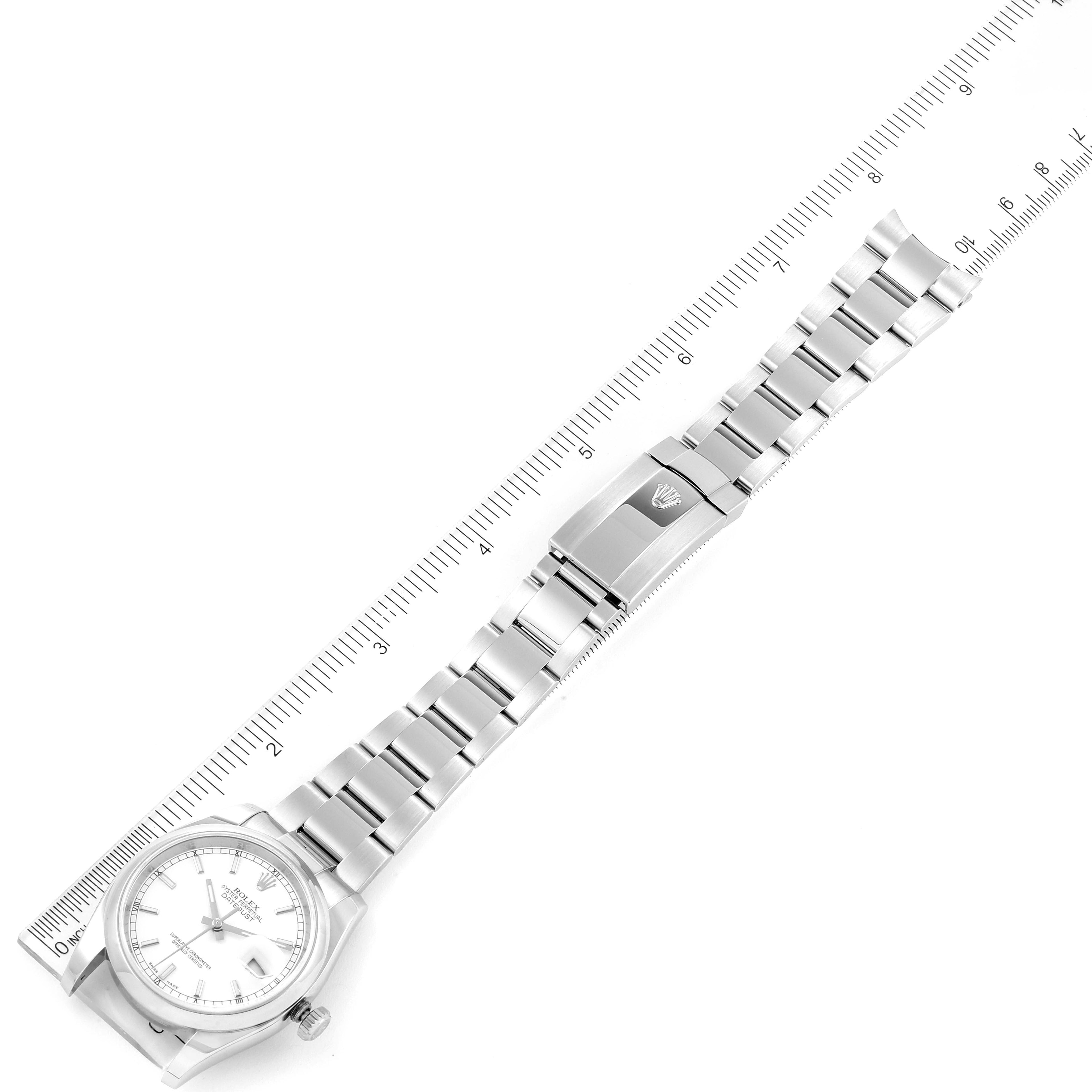 Rolex Datejust White Baton Dial Steel Mens Watch 116200 Box Card