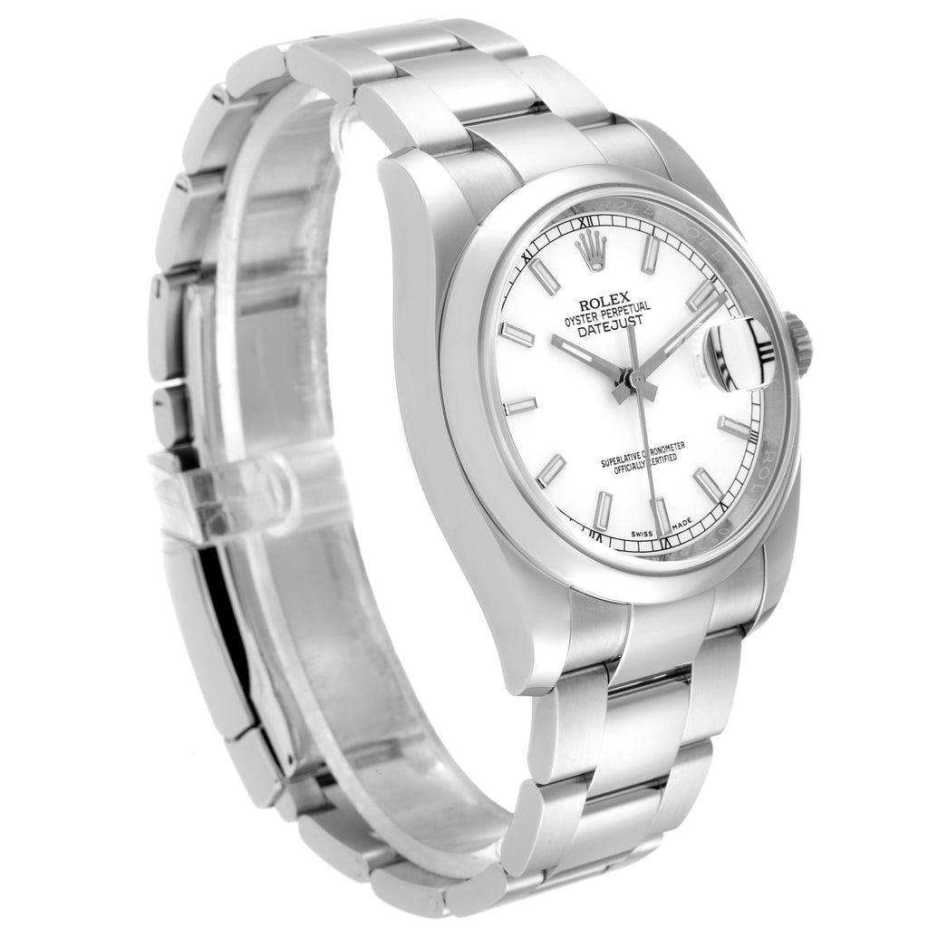Rolex Datejust White Baton Dial Steel Mens Watch 116200 Box Card