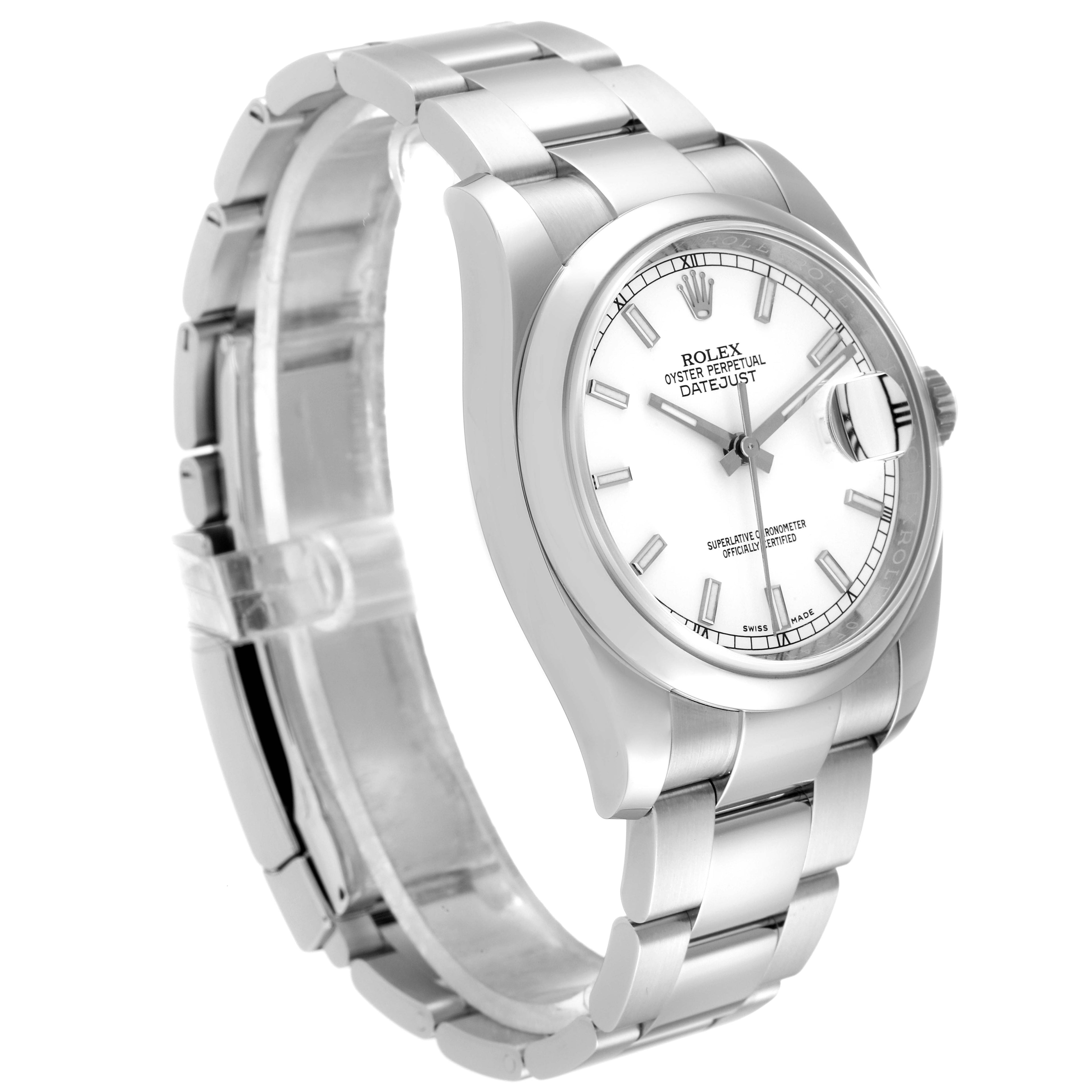 Rolex Datejust White Baton Dial Steel Mens Watch 116200 Box Card
