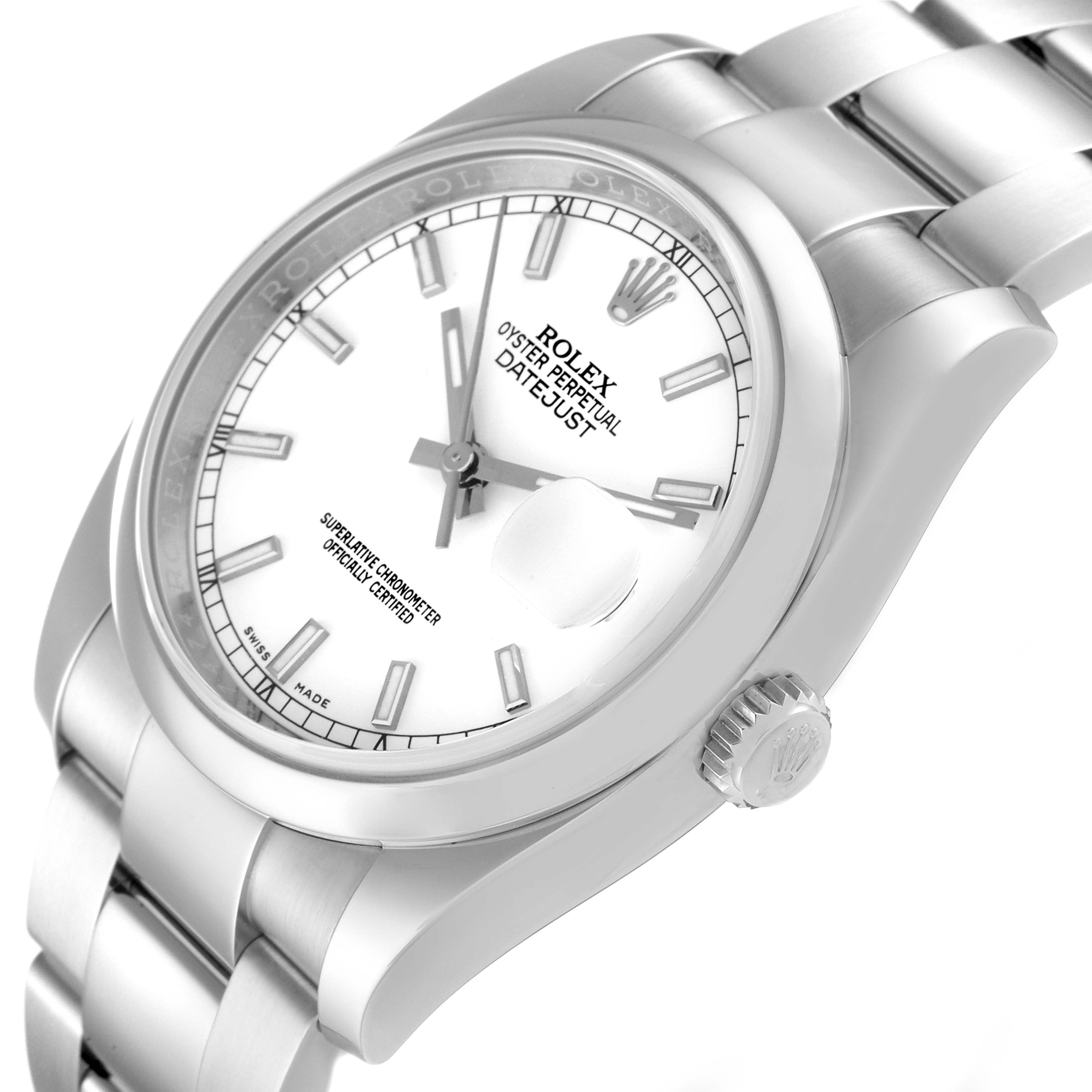 Rolex Datejust White Baton Dial Steel Mens Watch 116200 Box Card