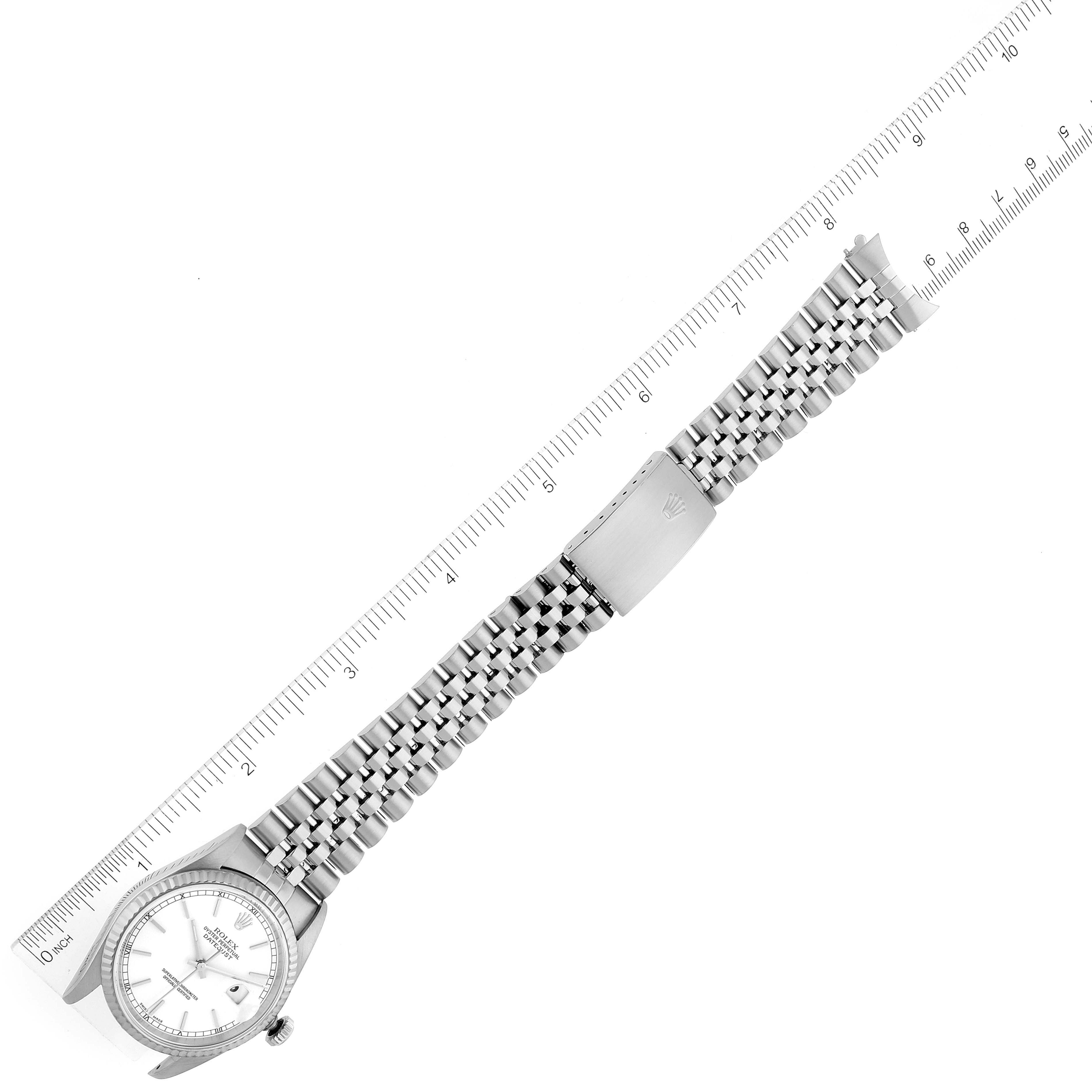 Rolex Datejust White Dial Fluted Bezel Steel White Gold Mens Watch 16234