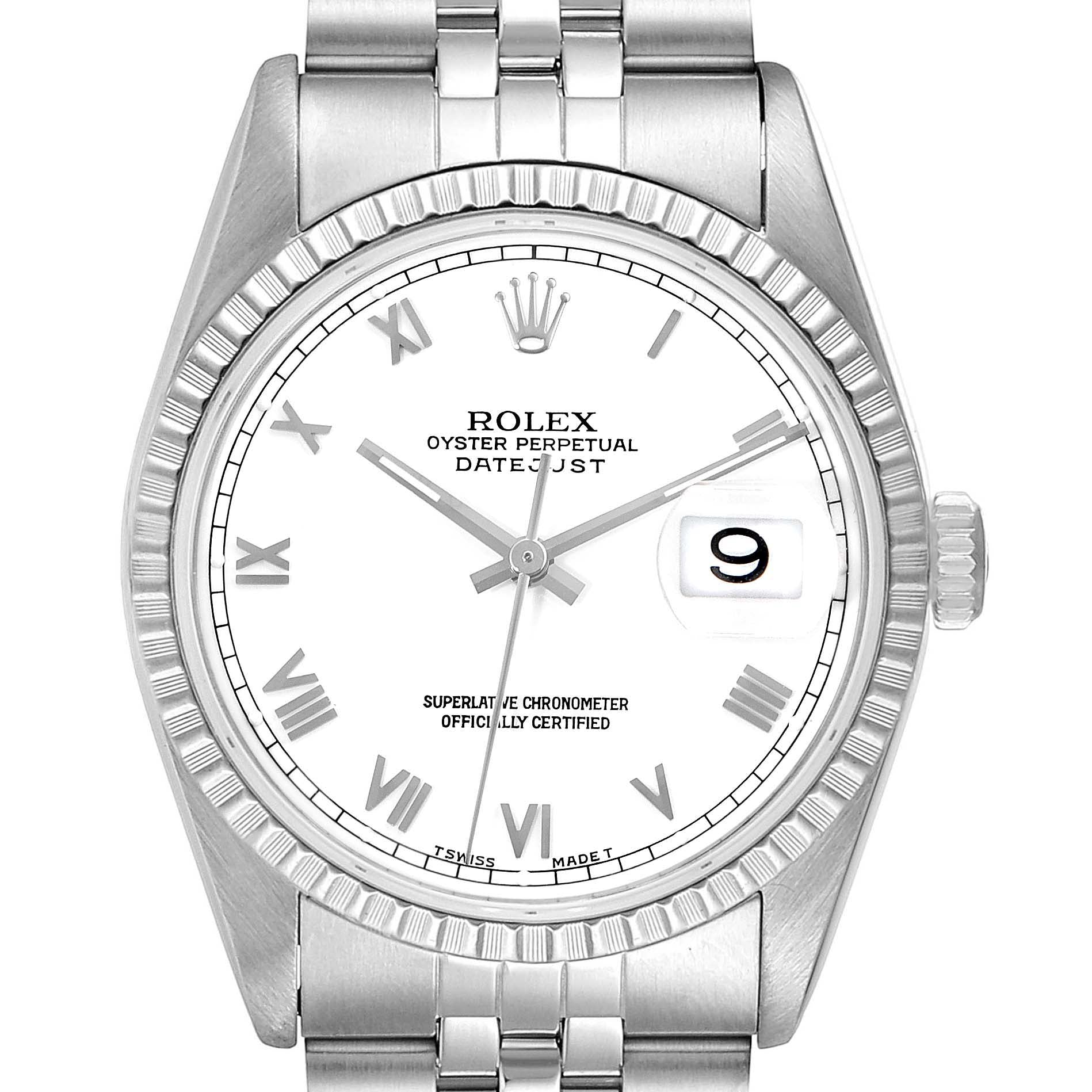 Rolex Datejust White Dial Jubilee Bracelet Steel Mens Watch 16220