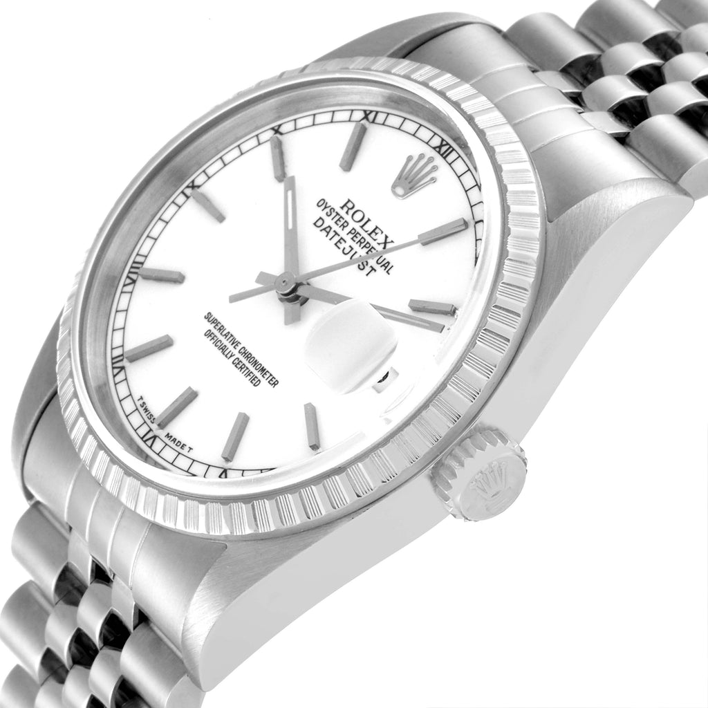 Rolex Datejust White Dial Jubilee Bracelet Steel Mens Watch 16220 Box Papers