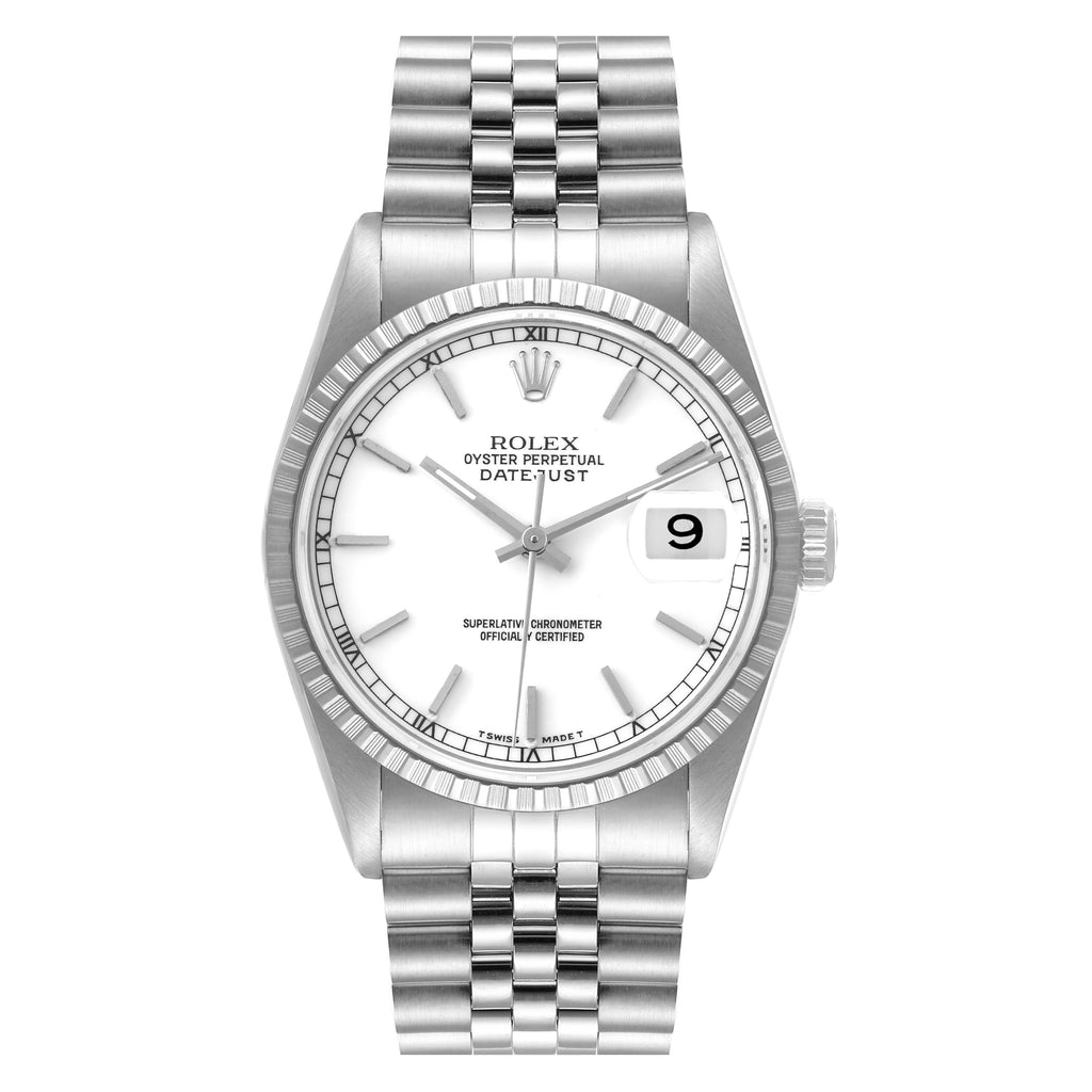 Rolex Datejust White Dial Jubilee Bracelet Steel Mens Watch 16220 Box Papers