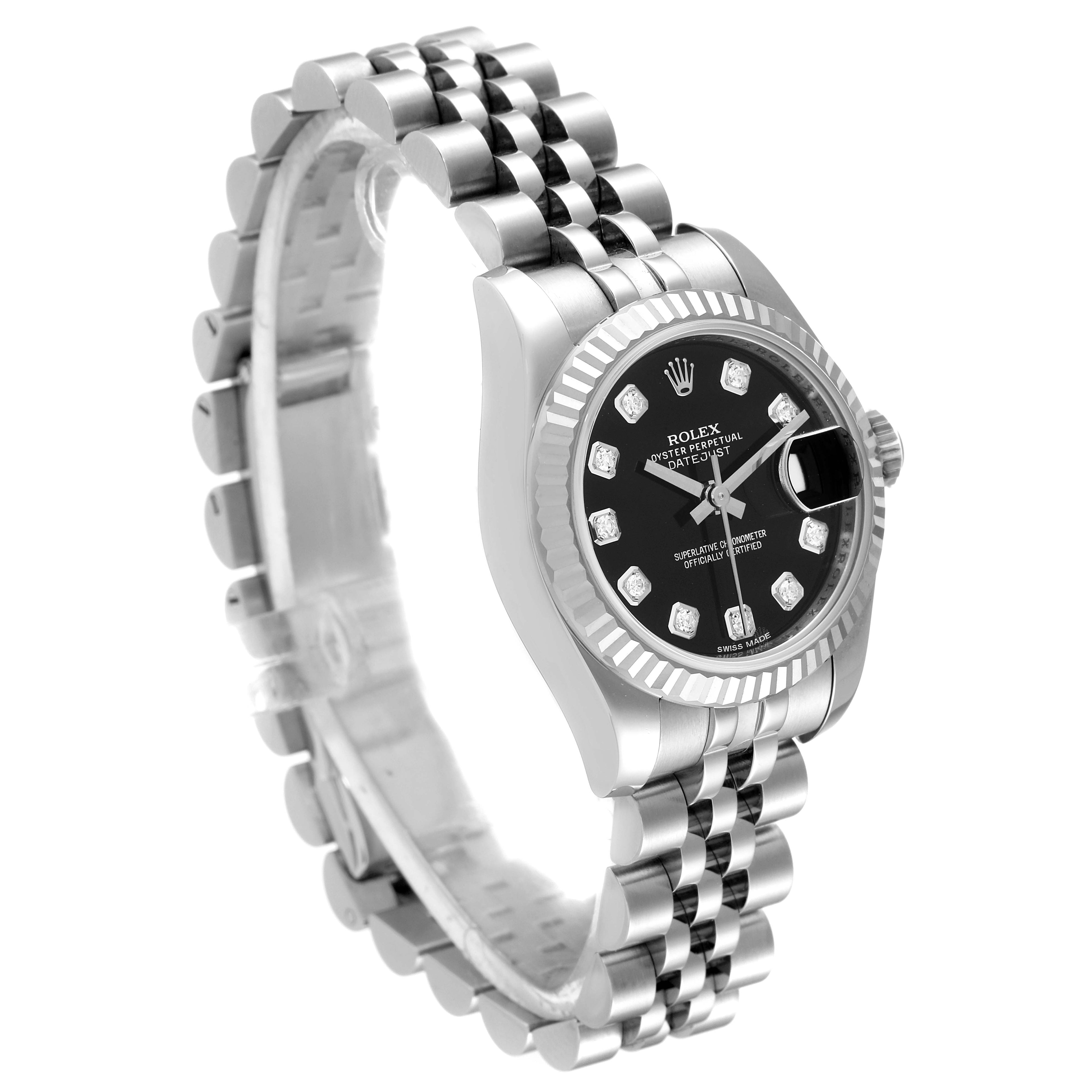 Rolex Datejust White Gold Black Diamond Dial Ladies Watch 179174