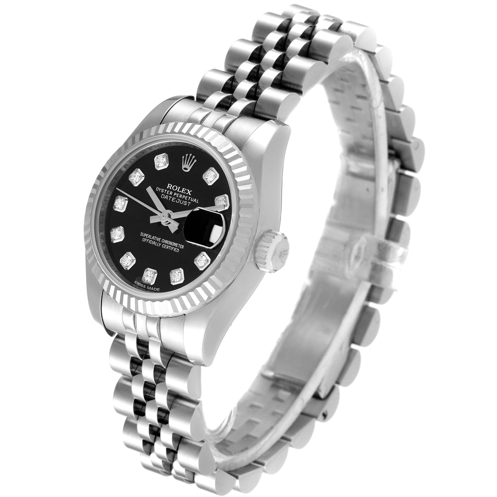 Rolex Datejust White Gold Black Diamond Dial Ladies Watch 179174