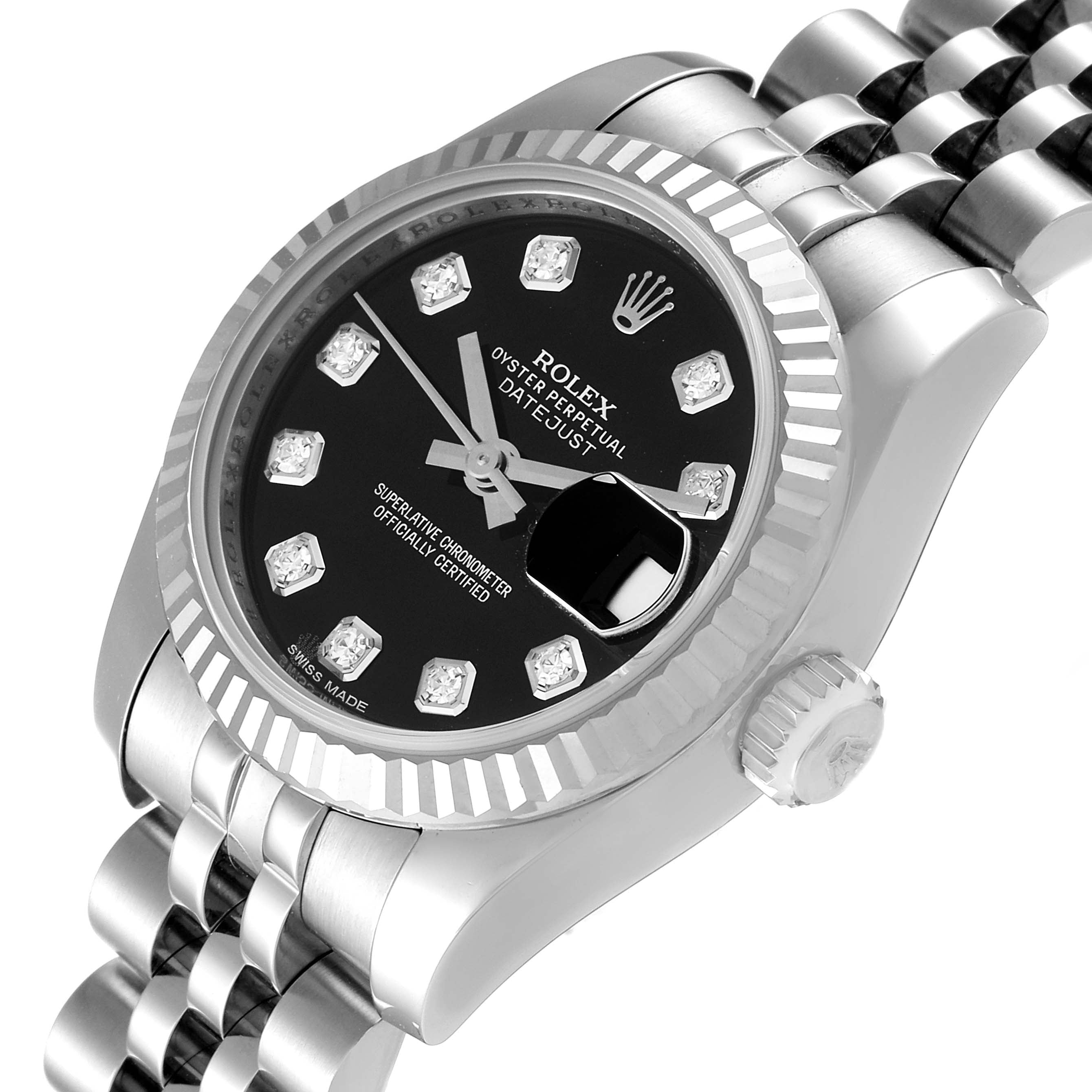 Rolex Datejust White Gold Black Diamond Dial Ladies Watch 179174