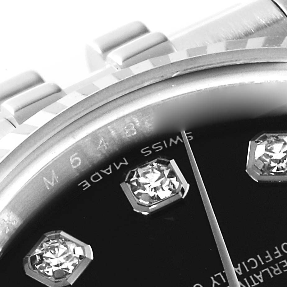 Rolex Datejust White Gold Black Diamond Dial Ladies Watch 179174 2 EXTRA LINKS