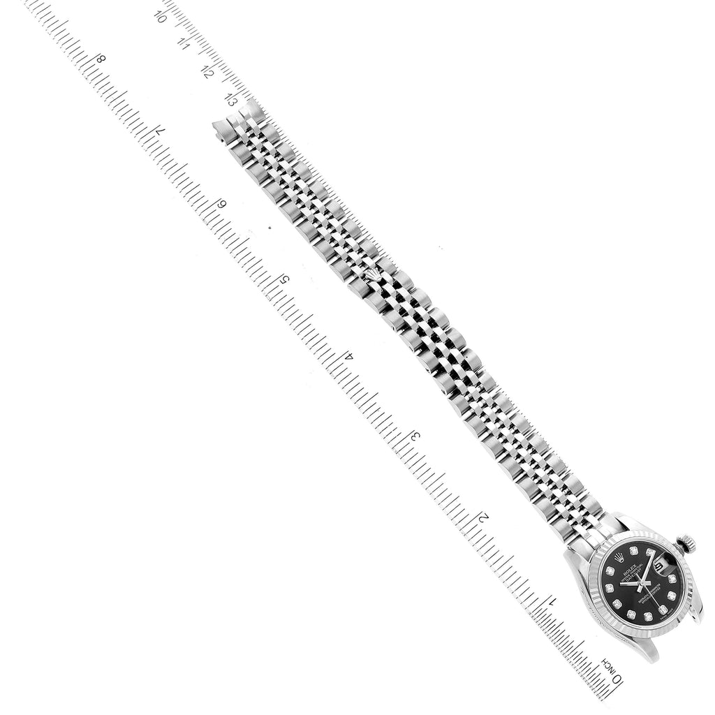 Rolex Datejust White Gold Black Diamond Dial Ladies Watch 179174 2 EXTRA LINKS