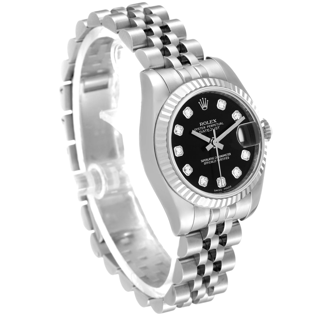 Rolex Datejust White Gold Black Diamond Dial Ladies Watch 179174 2 EXTRA LINKS