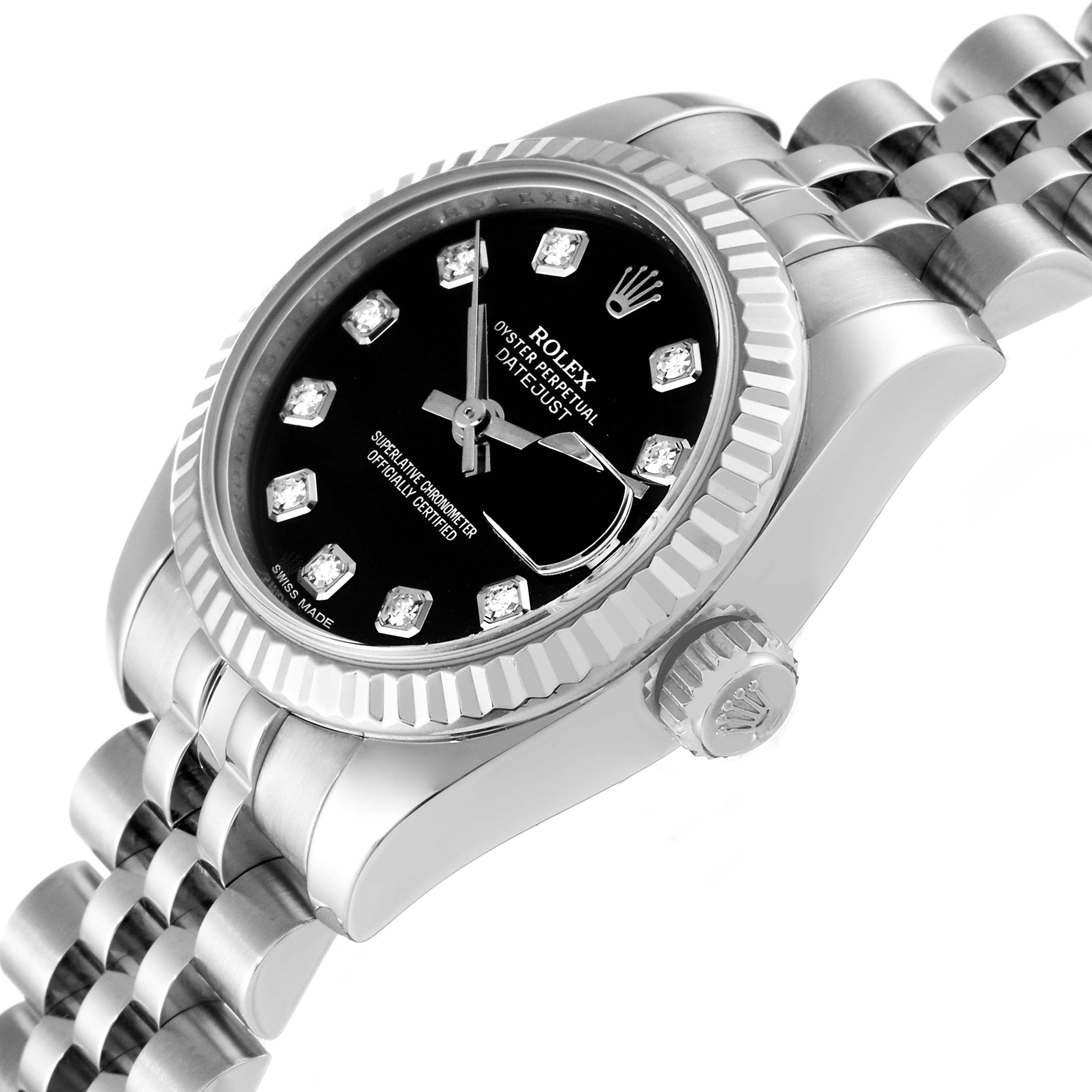 Rolex Datejust White Gold Black Diamond Dial Ladies Watch 179174 Box Card
