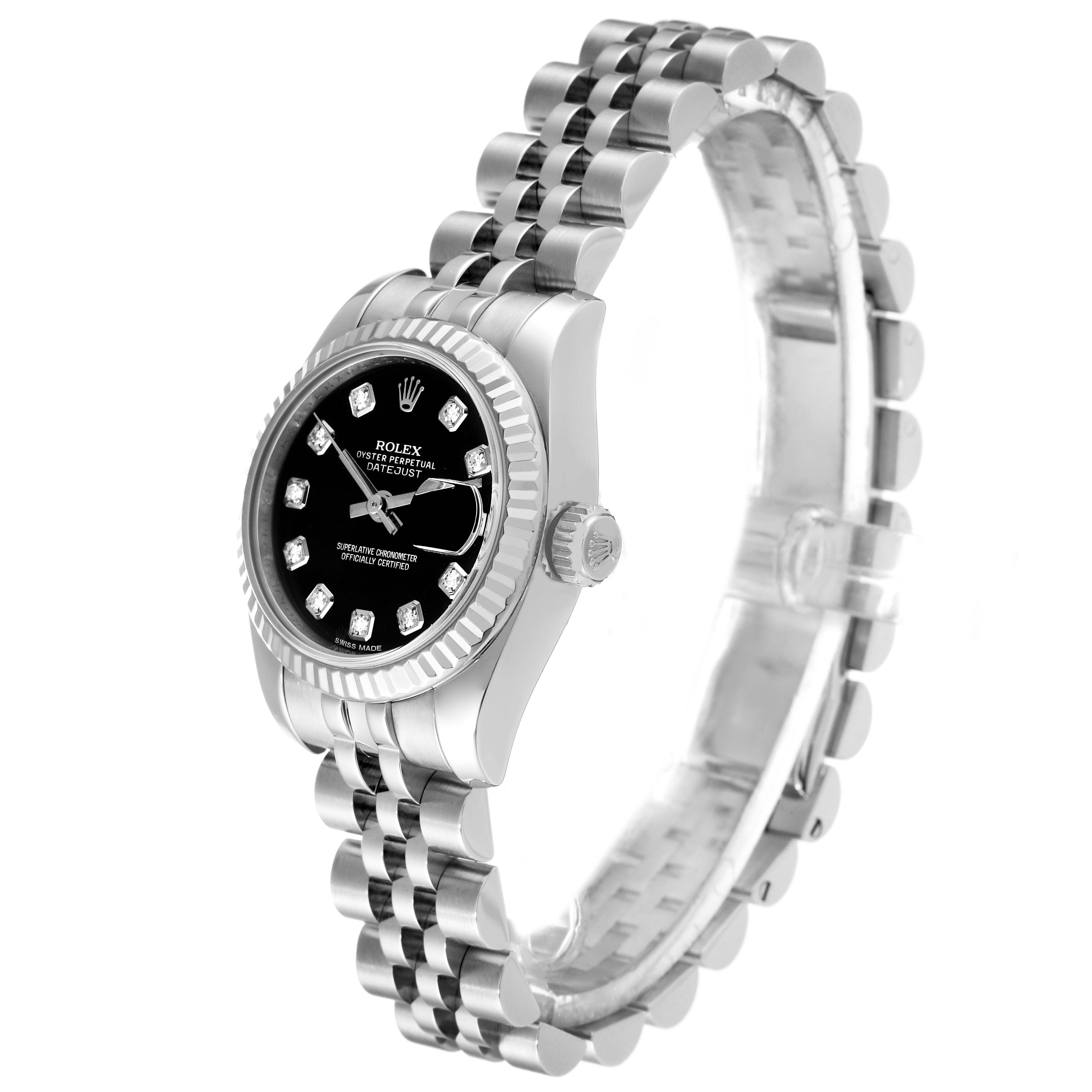 Rolex Datejust White Gold Black Diamond Dial Ladies Watch 179174 Box Card