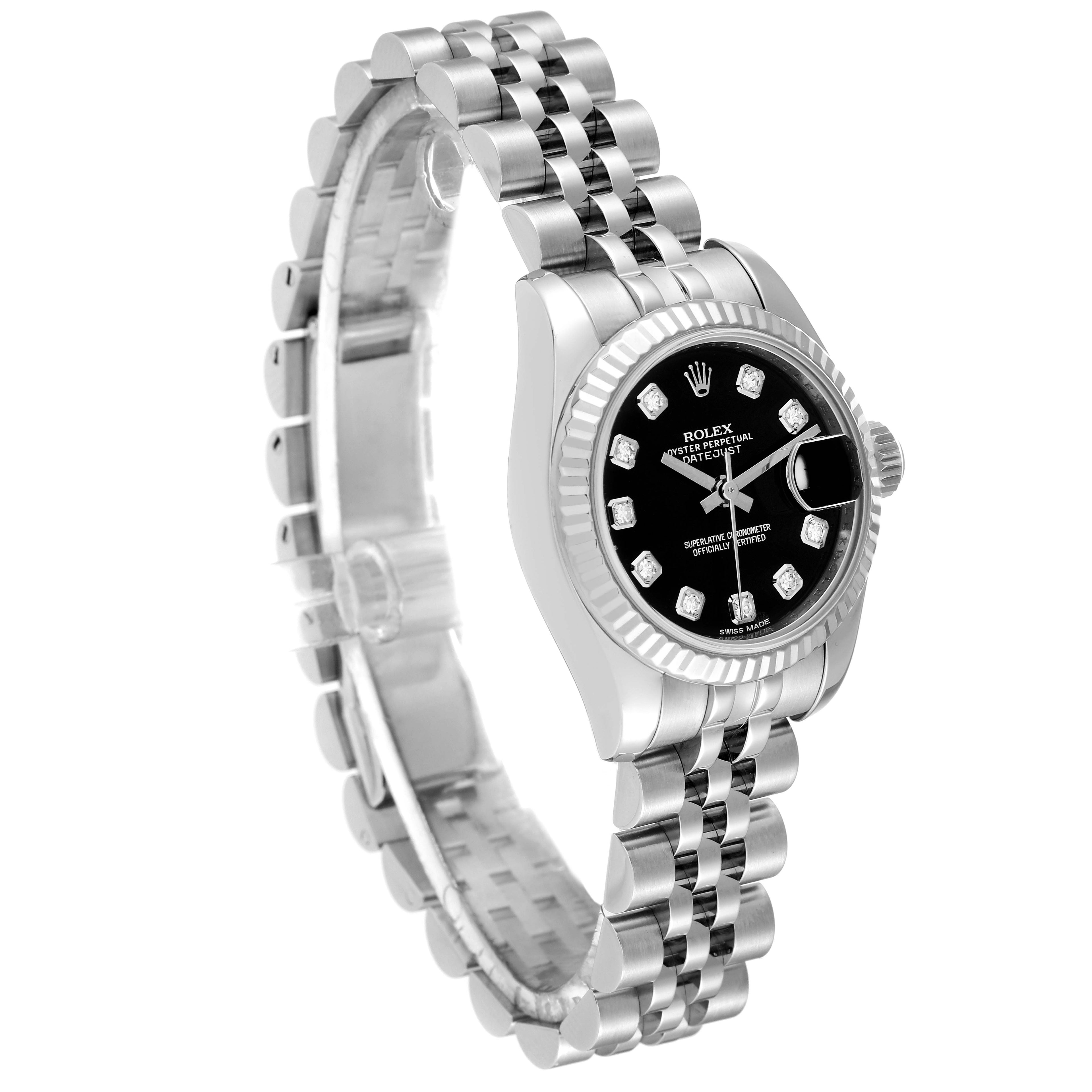 Rolex Datejust White Gold Black Diamond Dial Ladies Watch 179174 Box Card