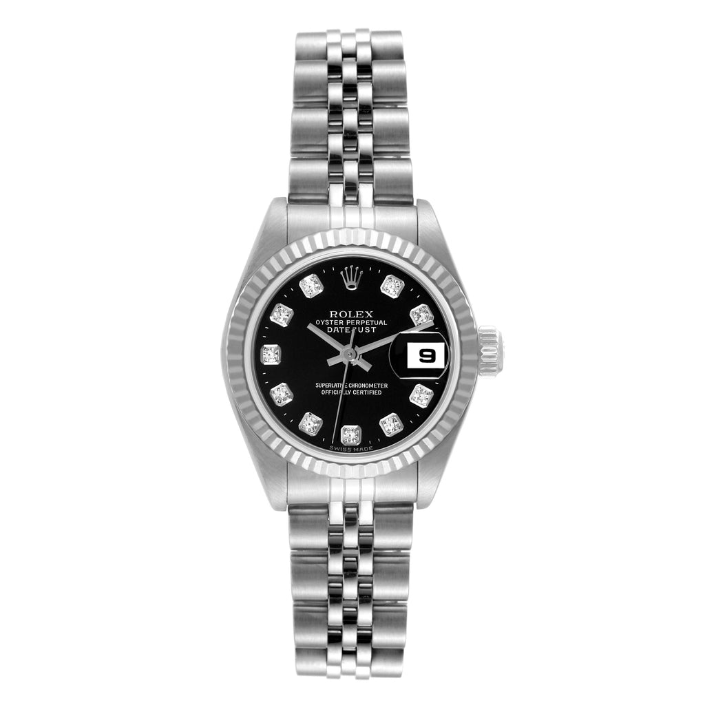 Rolex Datejust White Gold Black Diamond Dial Steel Ladies Watch 79174