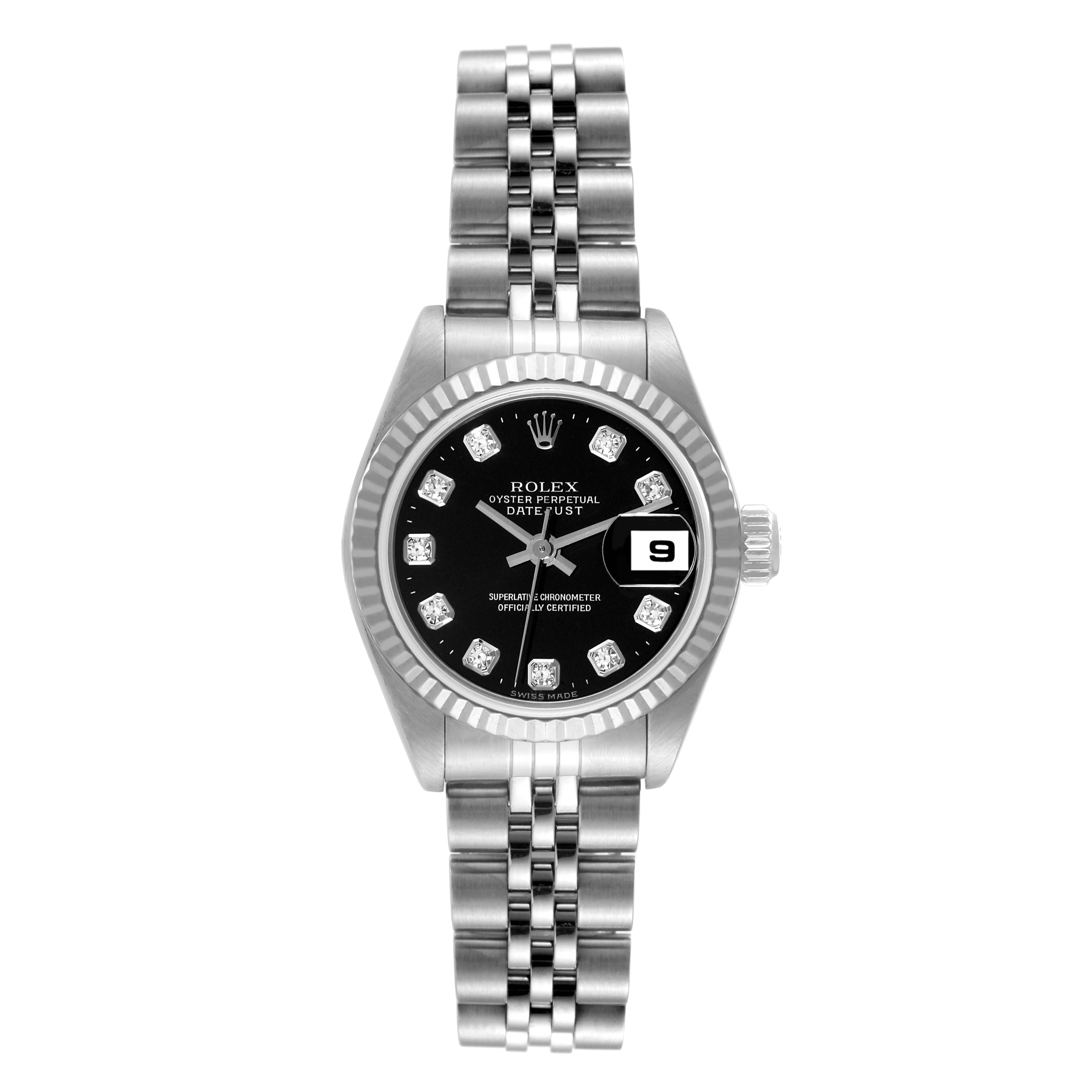 Rolex Datejust White Gold Black Diamond Dial Steel Ladies Watch 79174