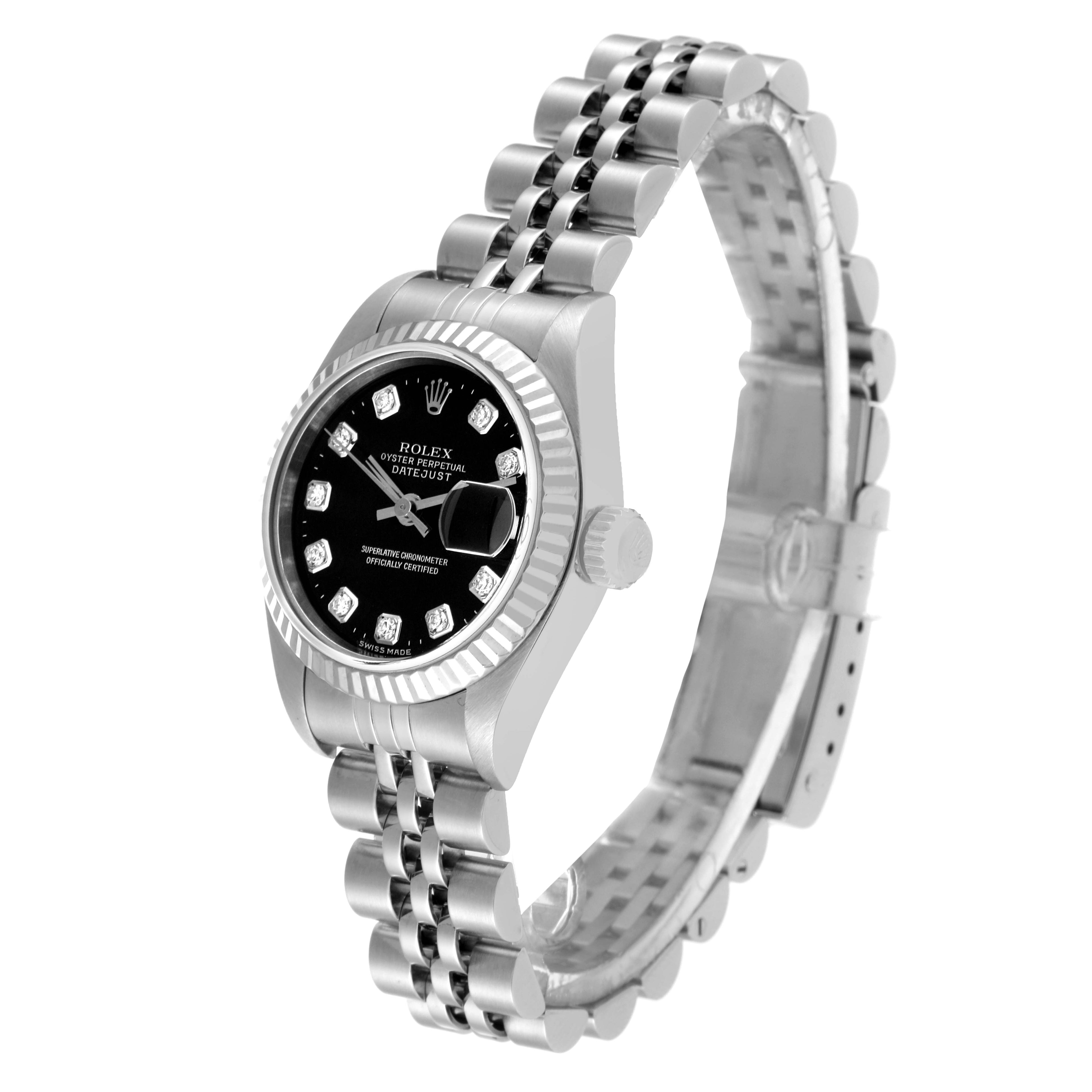Rolex Datejust White Gold Black Diamond Dial Steel Ladies Watch 79174