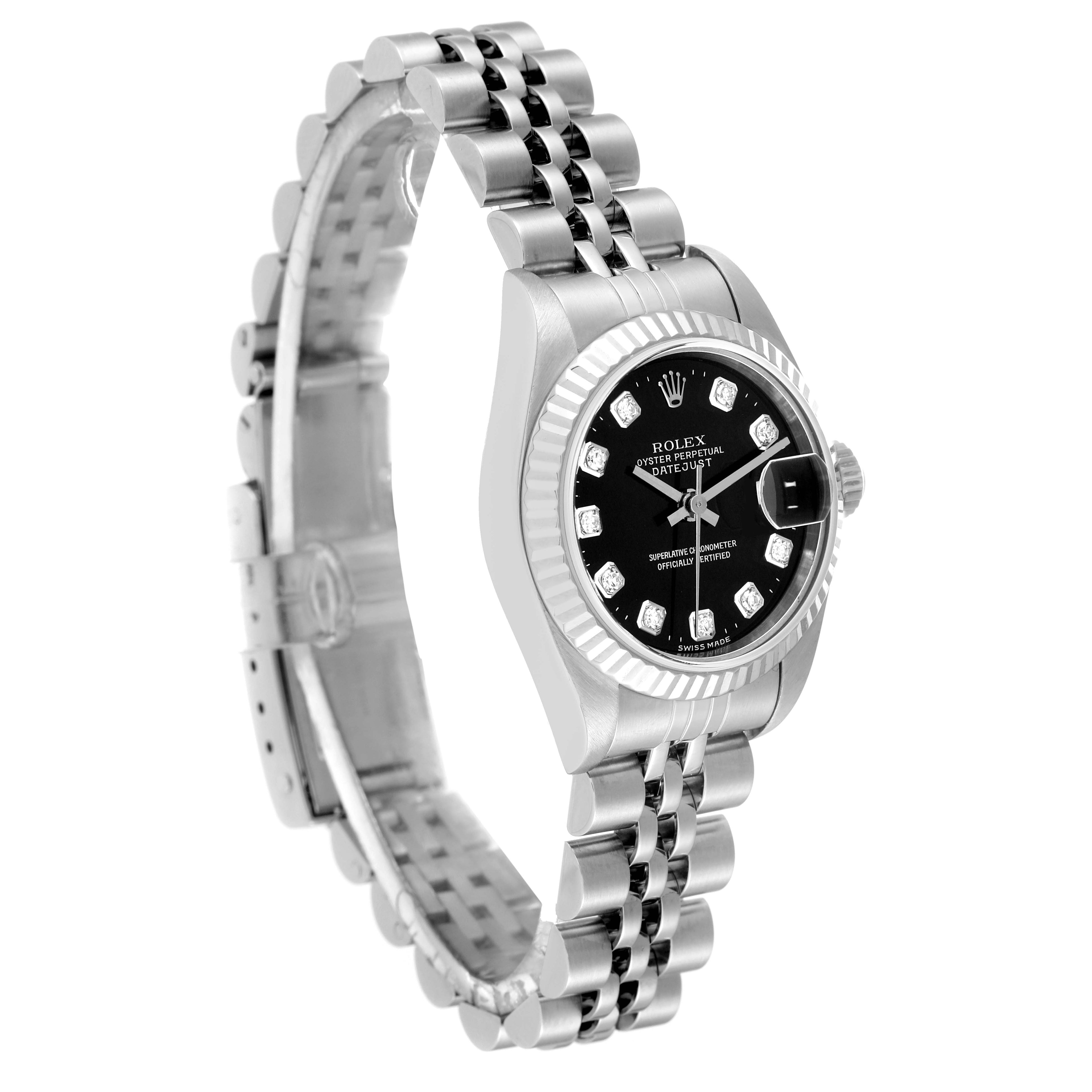 Rolex Datejust White Gold Black Diamond Dial Steel Ladies Watch 79174