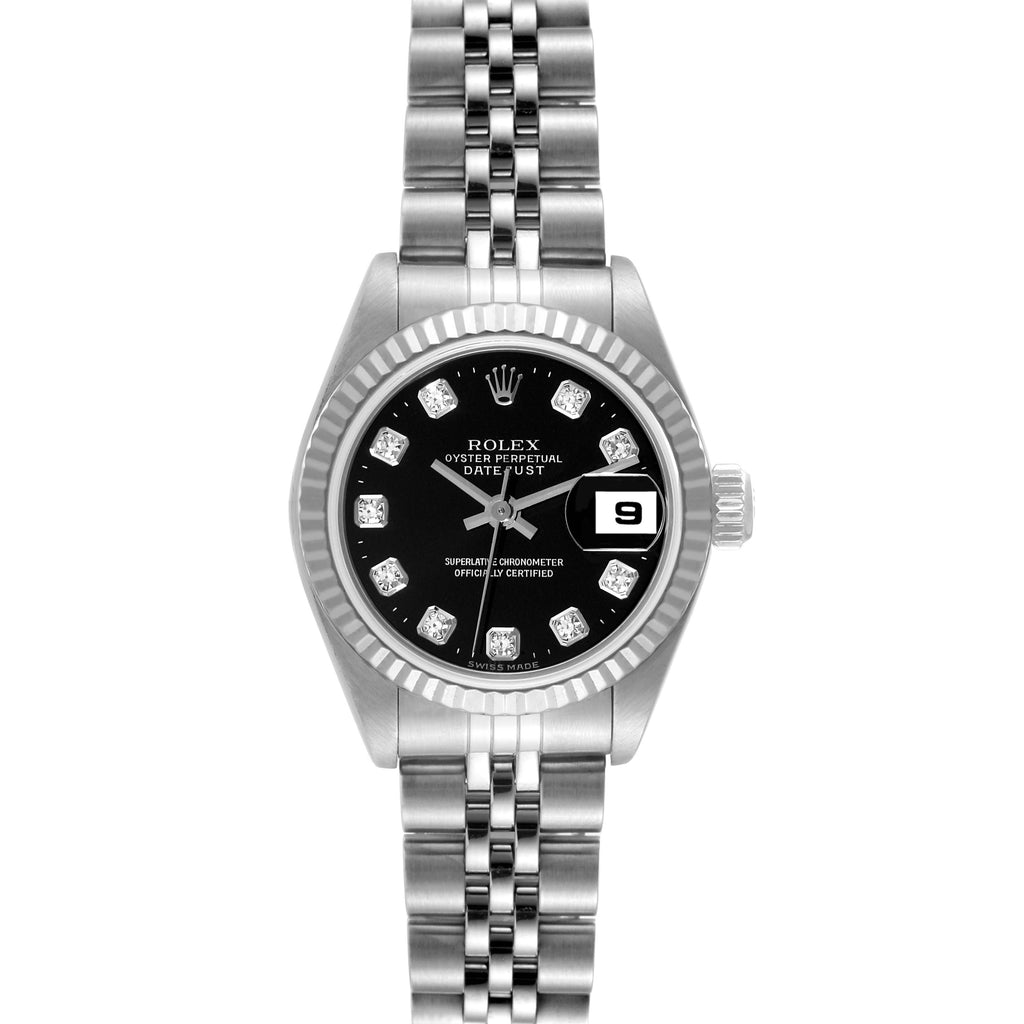 Rolex Datejust White Gold Black Diamond Dial Steel Ladies Watch 79174