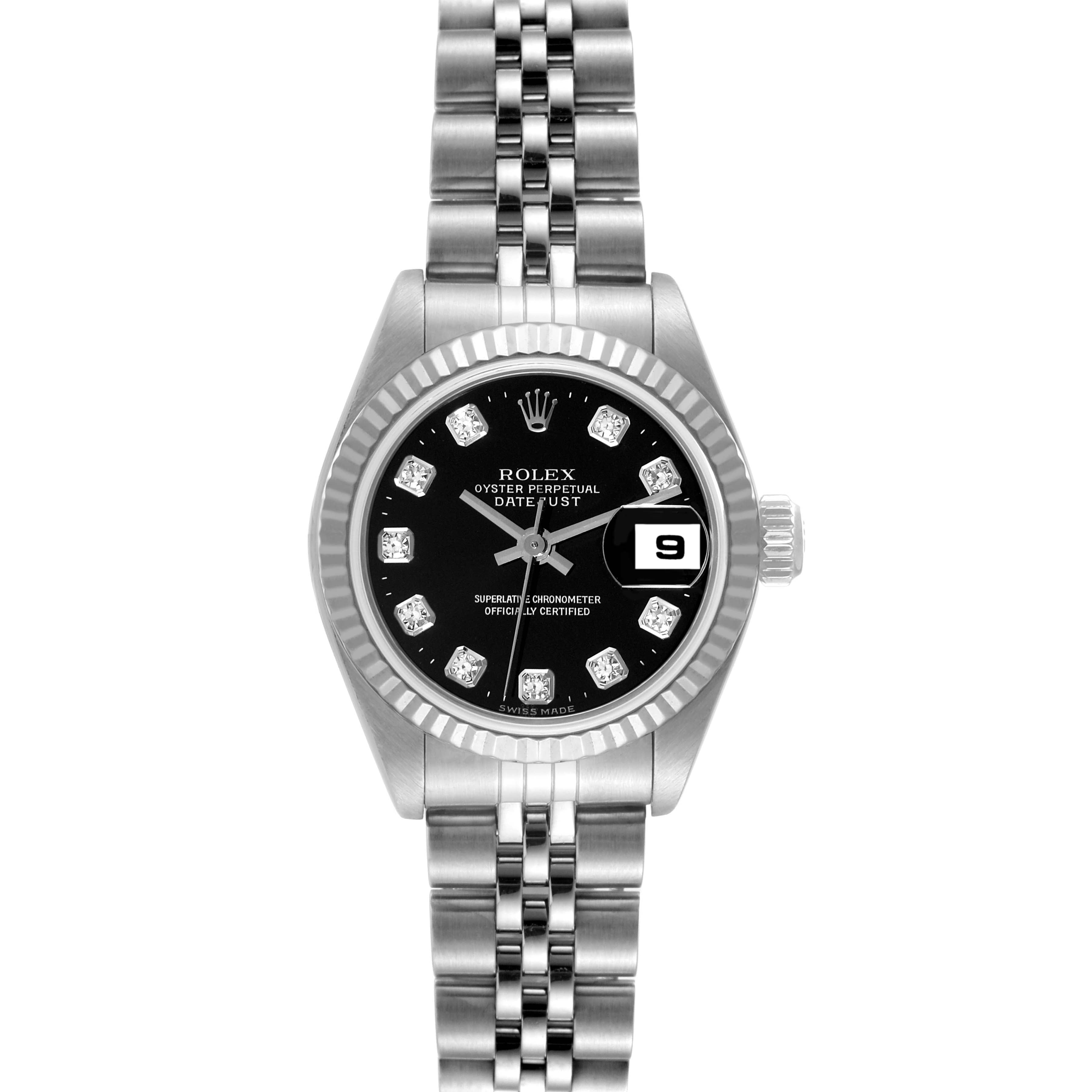 Rolex Datejust White Gold Black Diamond Dial Steel Ladies Watch 79174