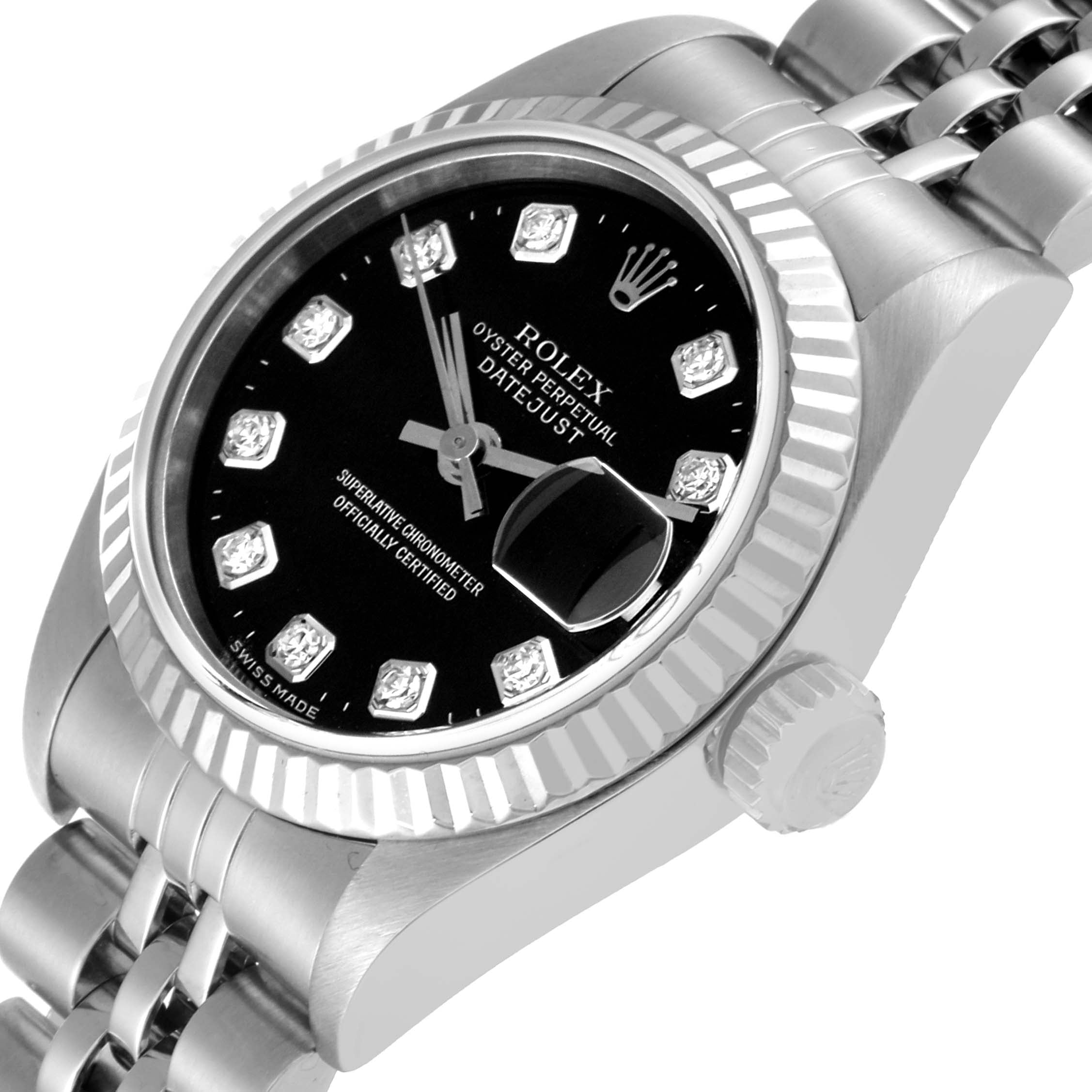 Rolex Datejust White Gold Black Diamond Dial Steel Ladies Watch 79174