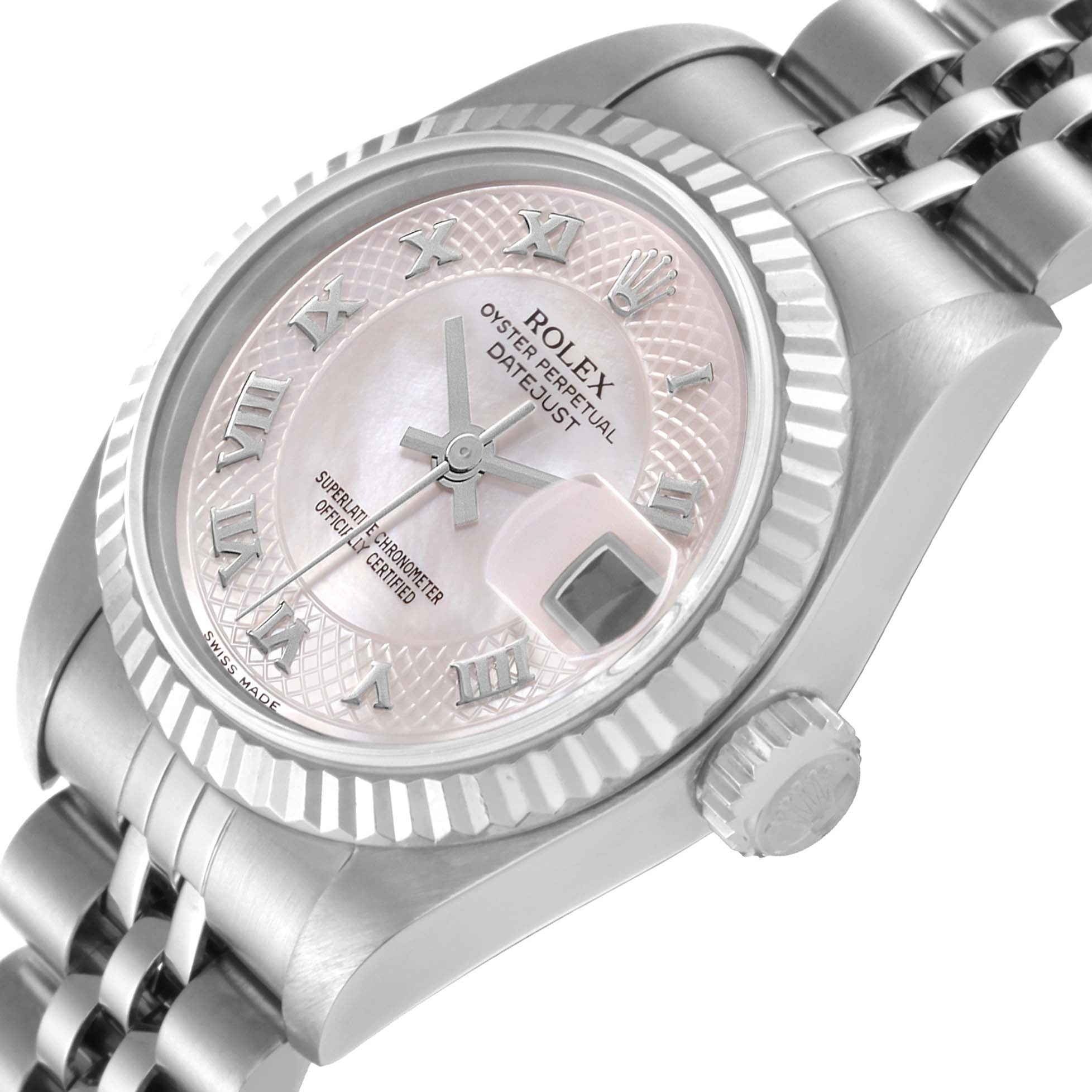 Rolex Datejust White Gold Decorated Mother of Pearl Ladies Watch 79174 Box Papers