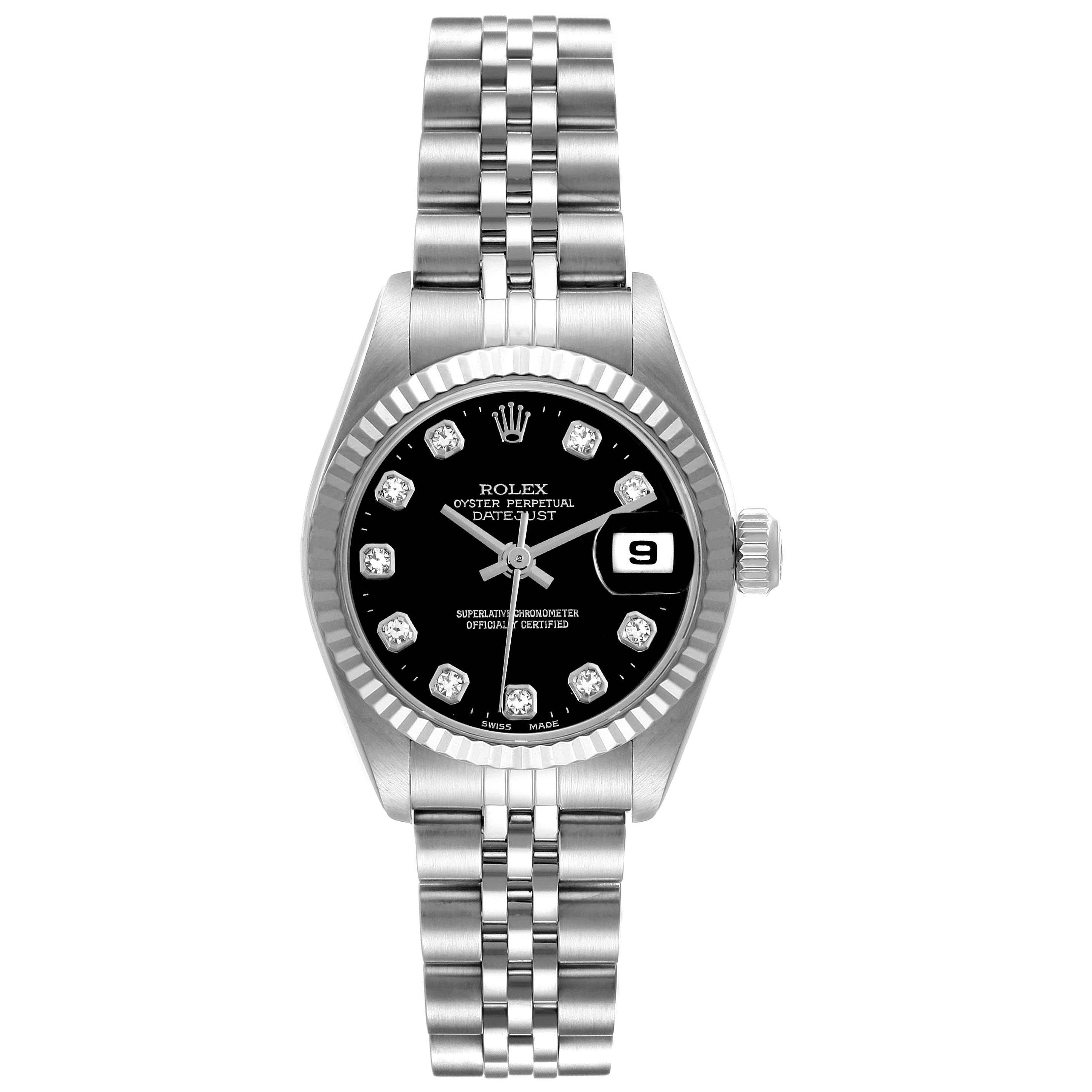 Rolex Datejust White Gold Diamond Dial Steel Ladies Watch 79174 Box Papers