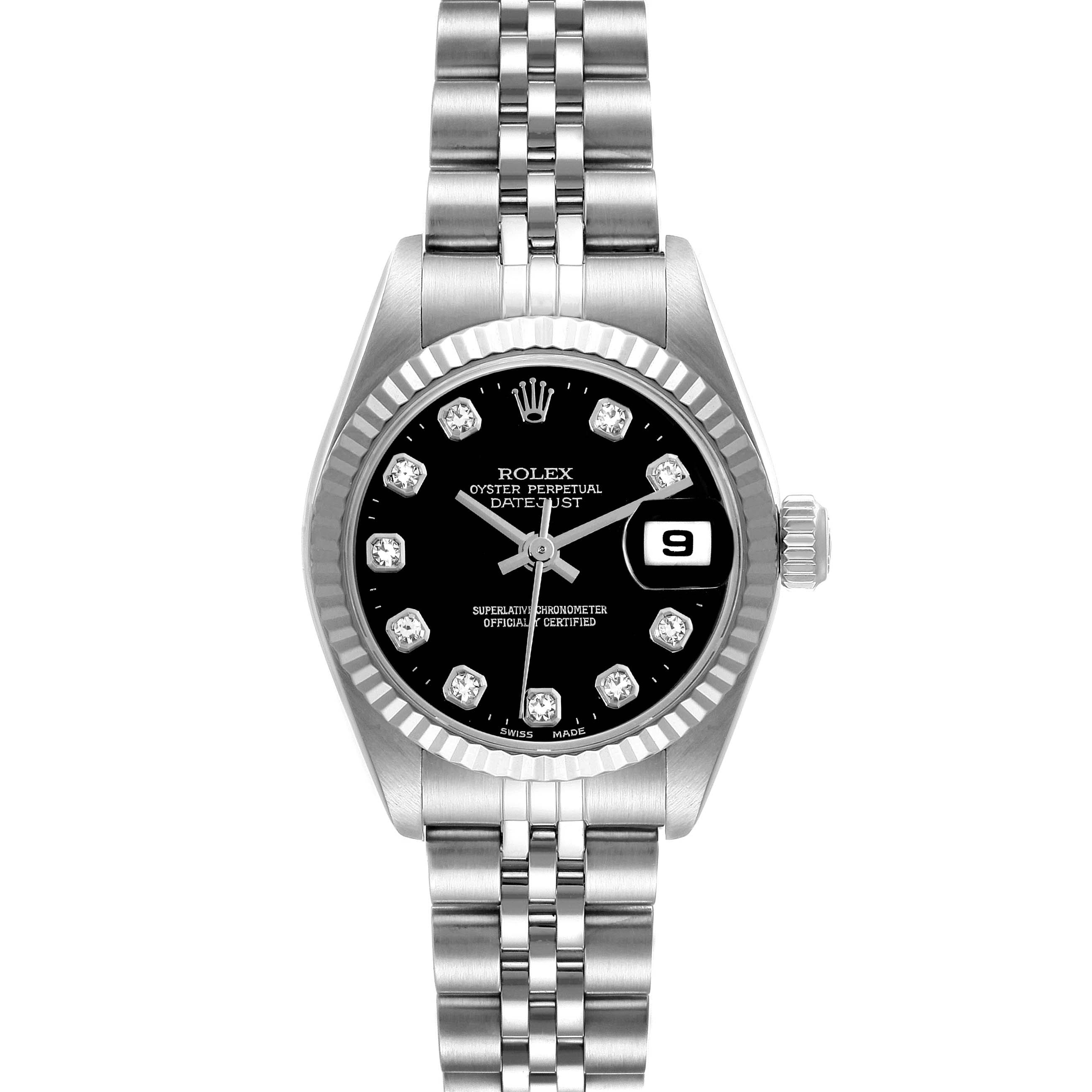 Rolex Datejust White Gold Diamond Dial Steel Ladies Watch 79174 Box Papers