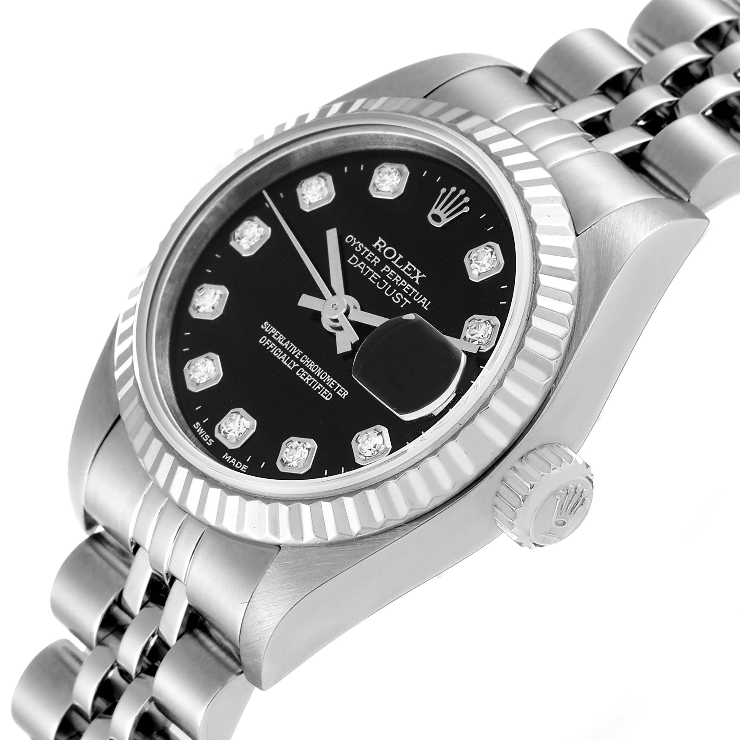 Rolex Datejust White Gold Diamond Dial Steel Ladies Watch 79174 Box Papers