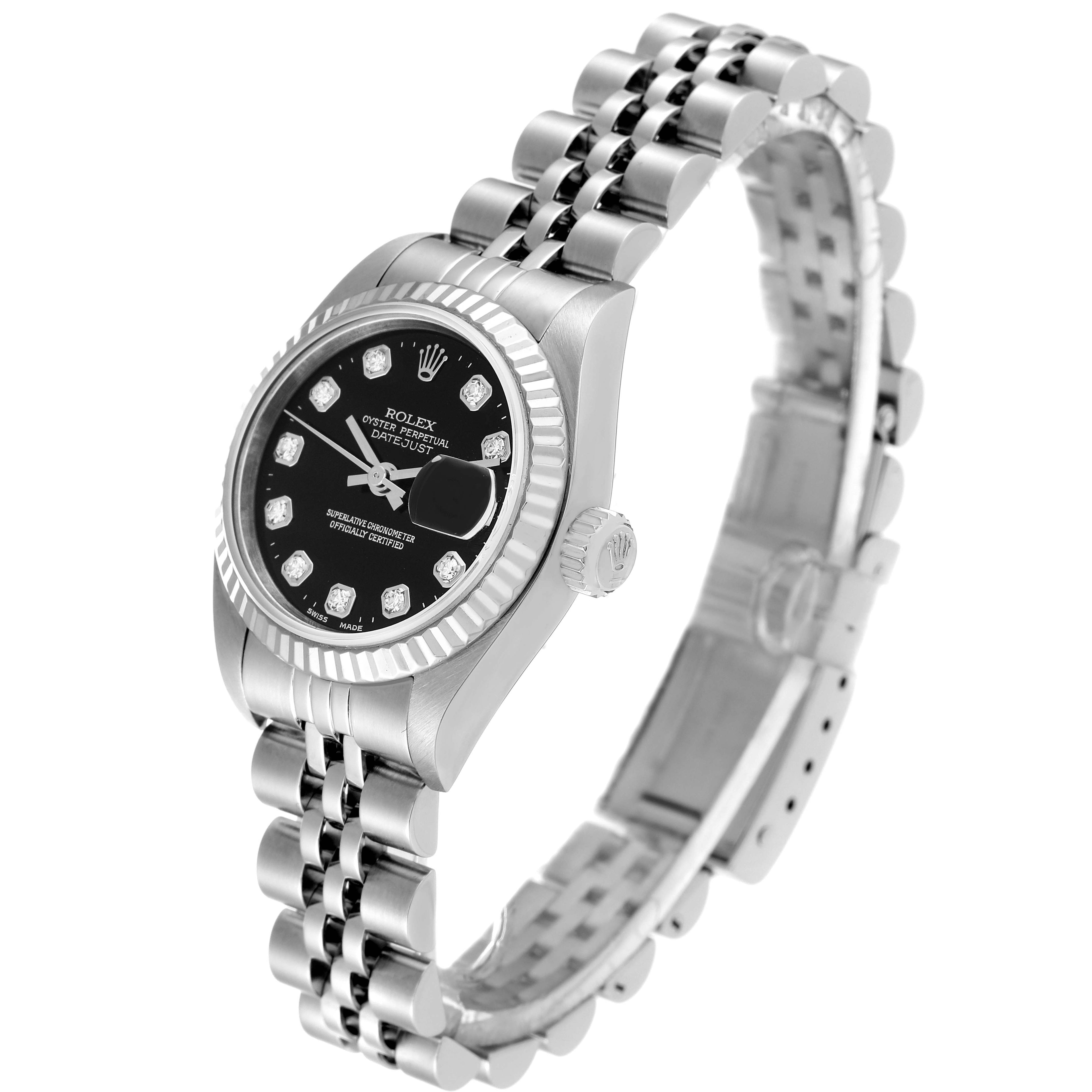 Rolex Datejust White Gold Diamond Dial Steel Ladies Watch 79174 Box Papers