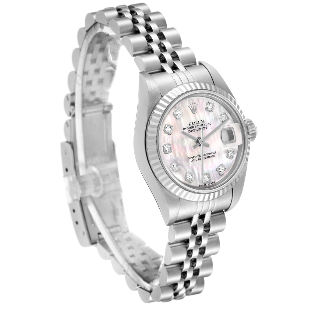Rolex Datejust White Gold Mother Of Pearl Diamond Dial Steel Ladies Watch 79174
