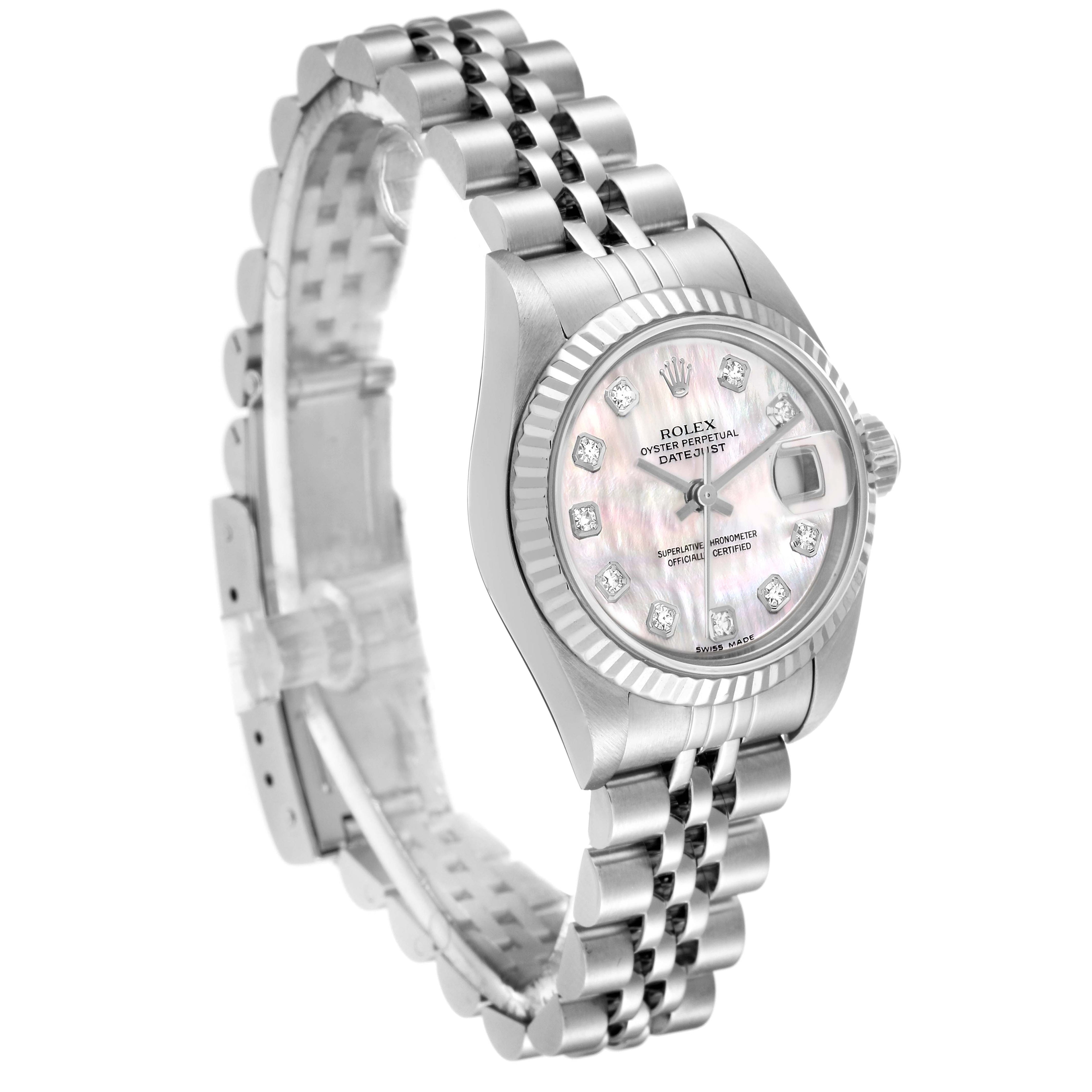 Rolex Datejust White Gold Mother Of Pearl Diamond Dial Steel Ladies Watch 79174