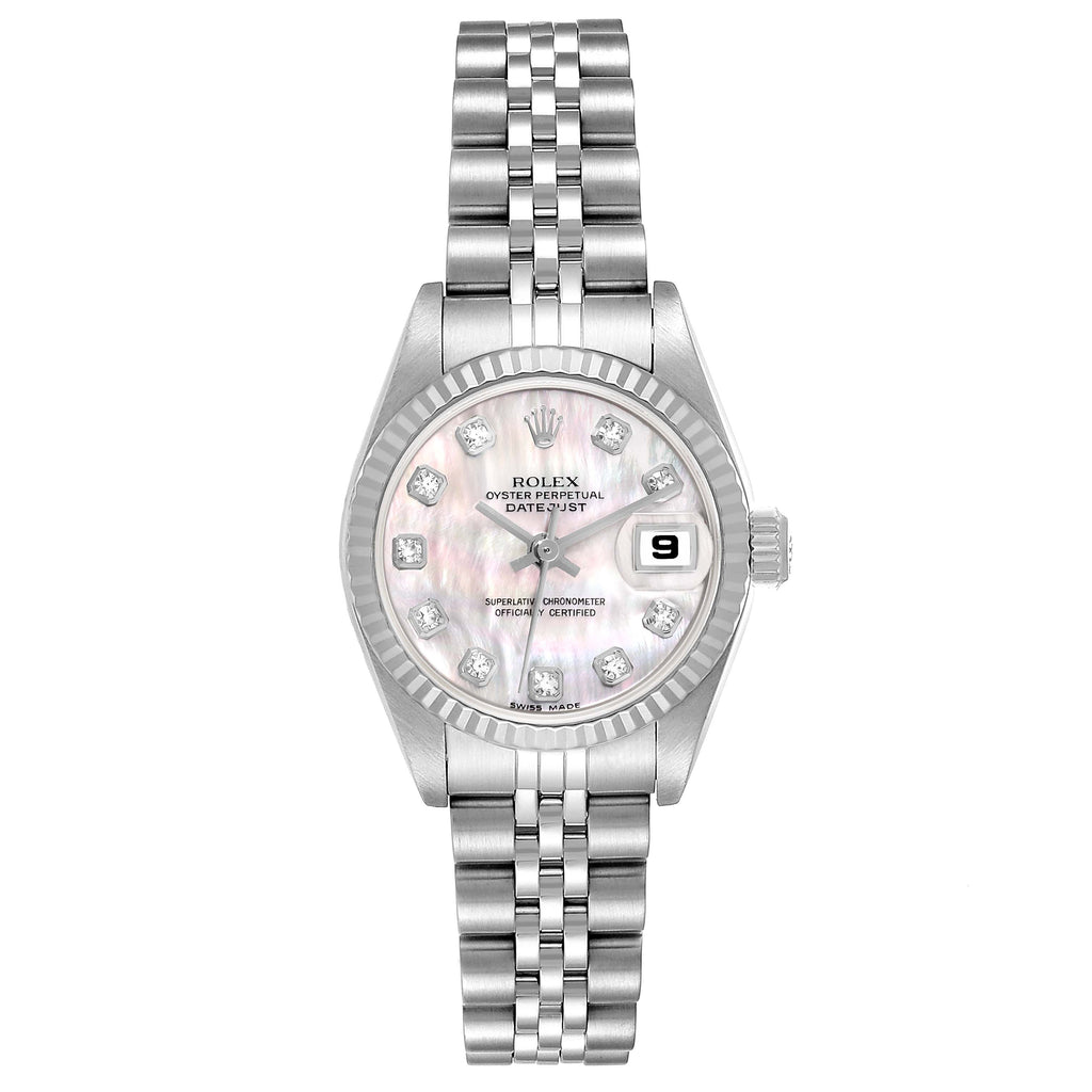 Rolex Datejust White Gold Mother Of Pearl Diamond Dial Steel Ladies Watch 79174