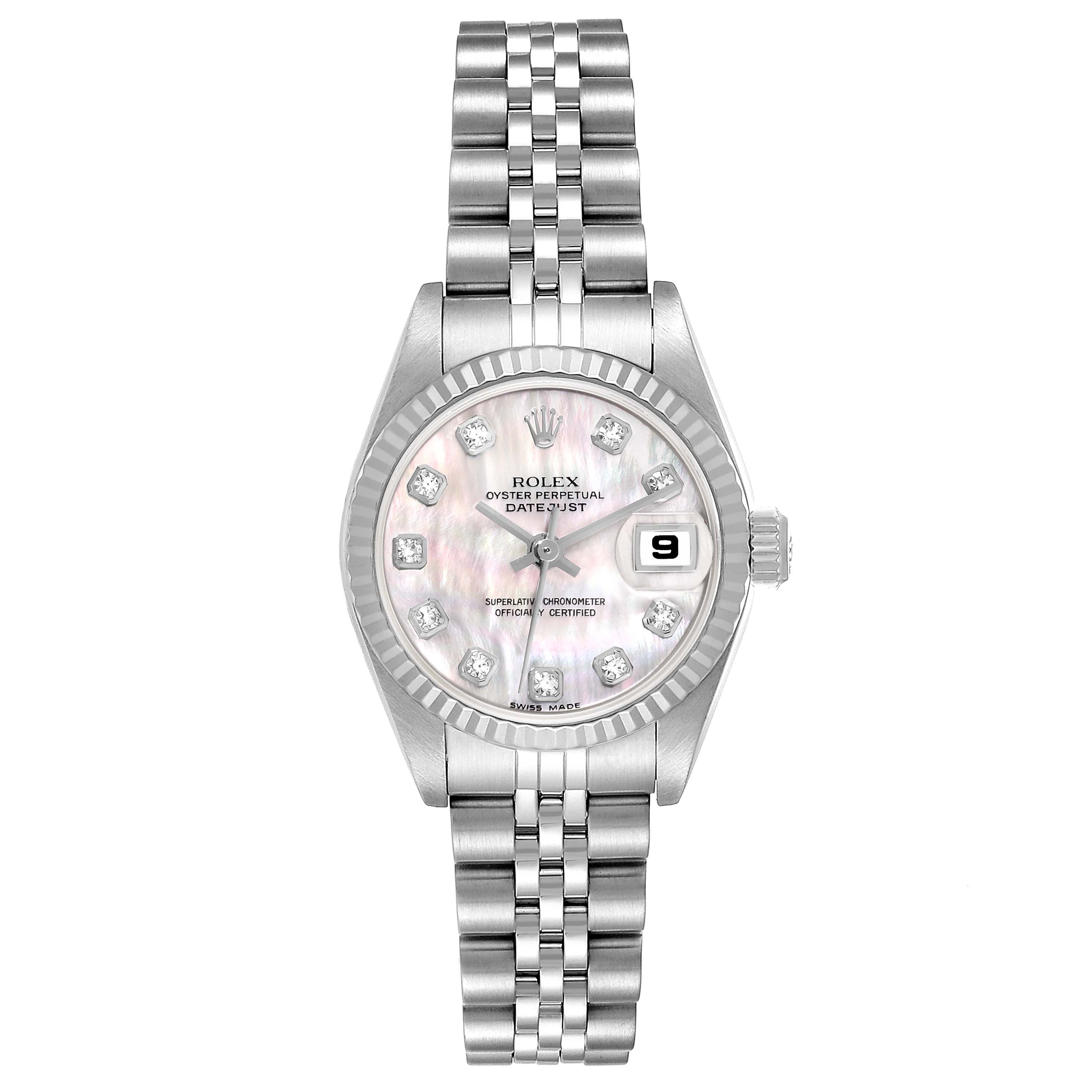 Rolex Datejust White Gold Mother Of Pearl Diamond Dial Steel Ladies Watch 79174