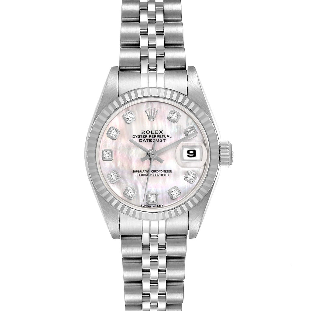 Rolex Datejust White Gold Mother Of Pearl Diamond Dial Steel Ladies Watch 79174