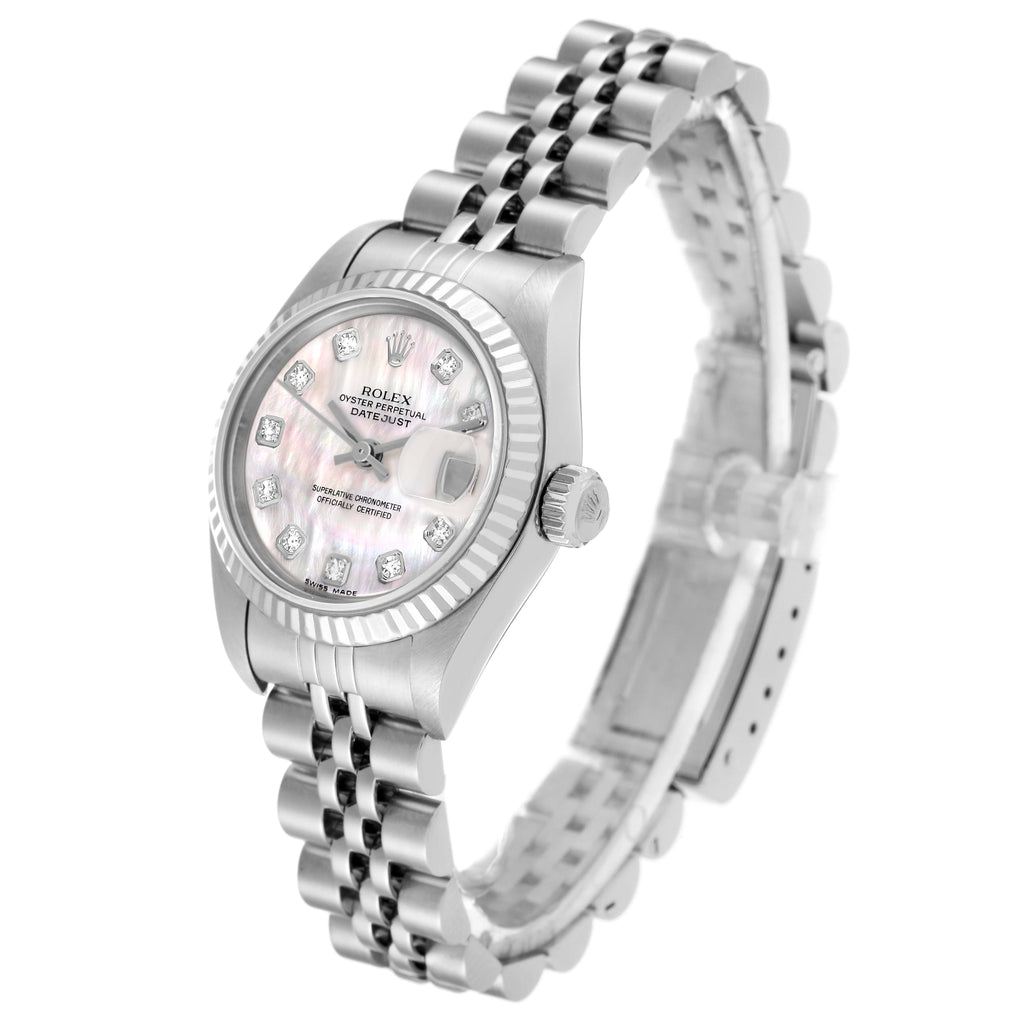Rolex Datejust White Gold Mother Of Pearl Diamond Dial Steel Ladies Watch 79174