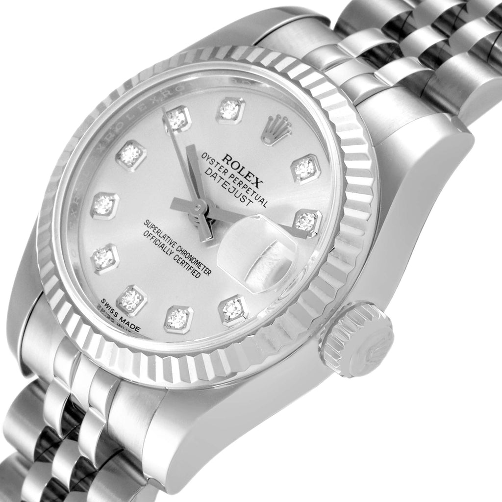 Rolex Datejust White Gold Silver Diamond Dial Ladies Watch 179174 Box Card