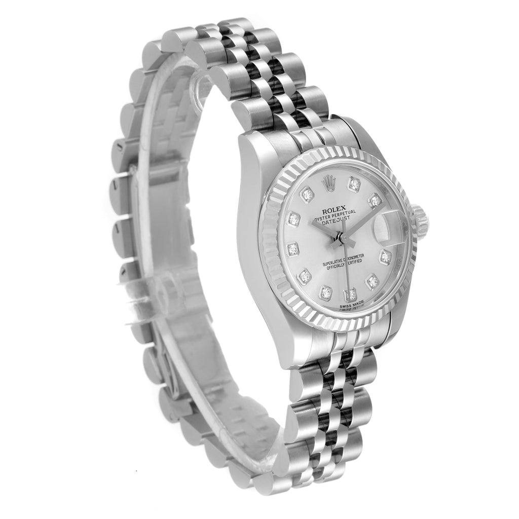 Rolex Datejust White Gold Silver Diamond Dial Ladies Watch 179174 Box Card