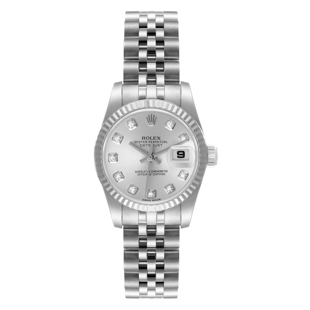 Rolex Datejust White Gold Silver Diamond Dial Ladies Watch 179174 Box Card
