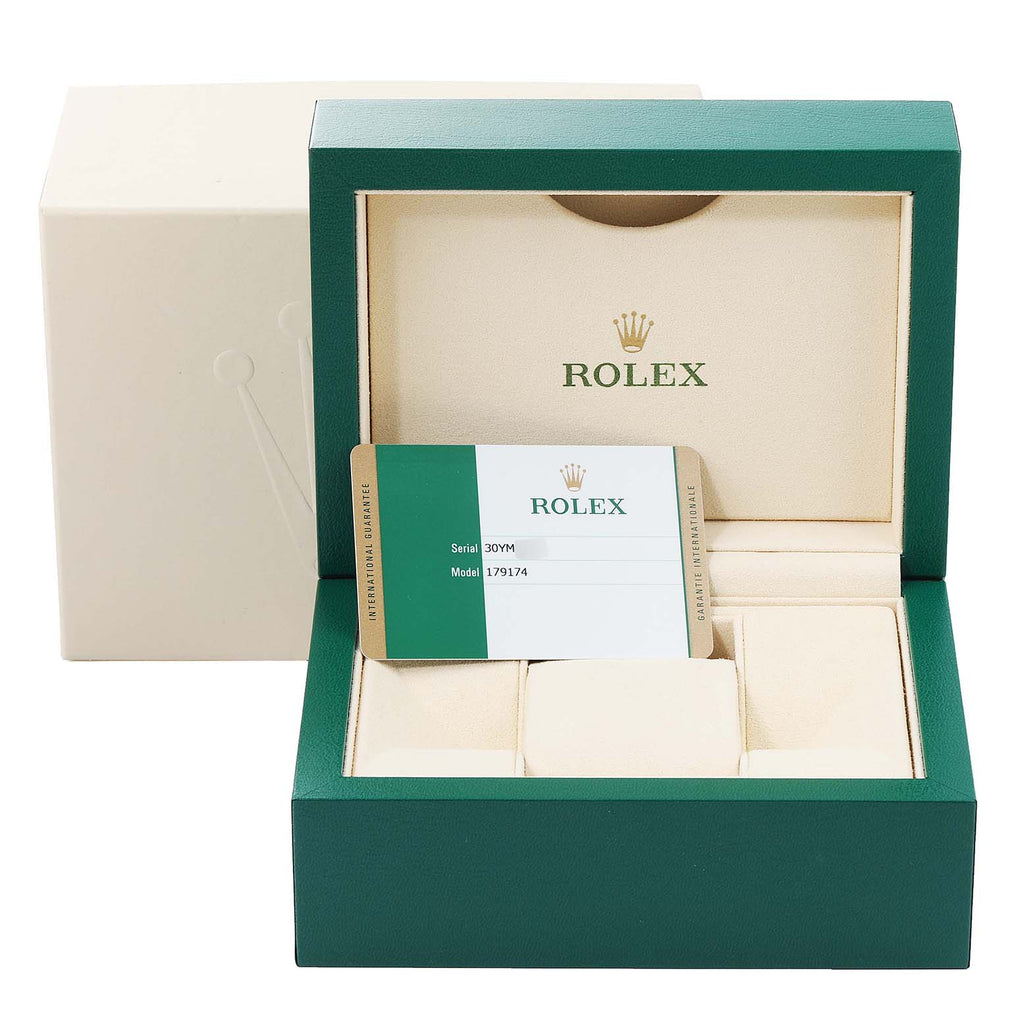Rolex Datejust White Gold Silver Diamond Dial Ladies Watch 179174 Box Card