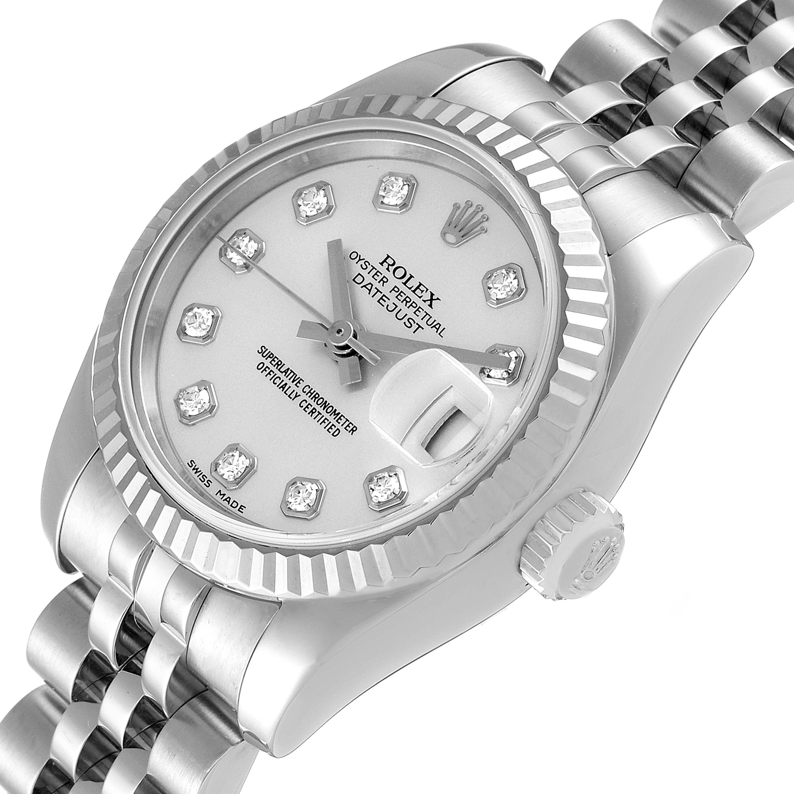 Rolex Datejust White Gold Silver Diamond Dial Ladies Watch 179174 Box Papers