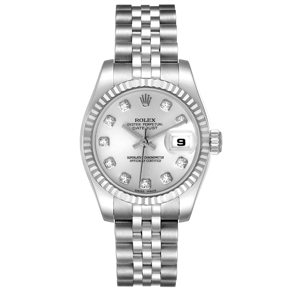Rolex Datejust White Gold Silver Diamond Dial Ladies Watch 179174 Box Papers