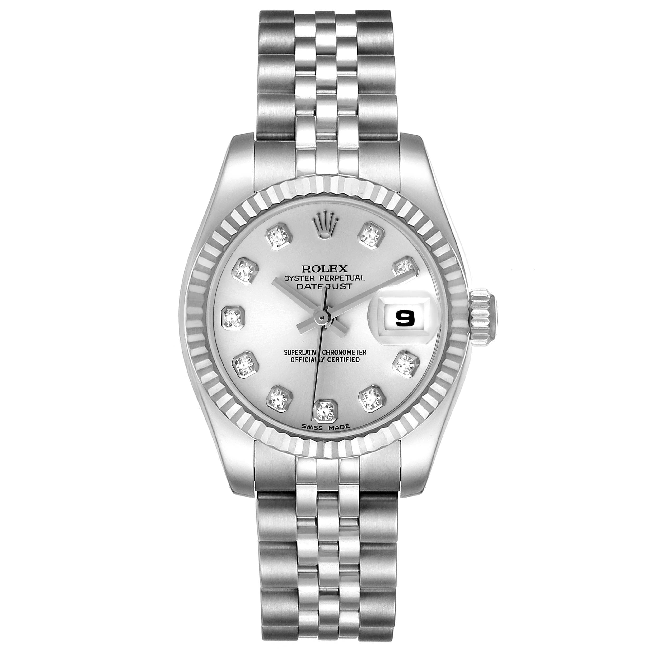 Rolex Datejust White Gold Silver Diamond Dial Ladies Watch 179174 Box Papers